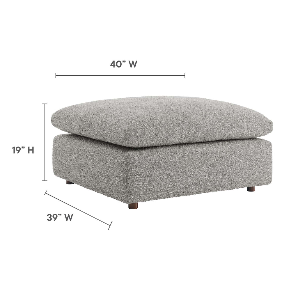 Commix Down Filled Overstuffed Boucle Fabric Ottoman - Light Gray