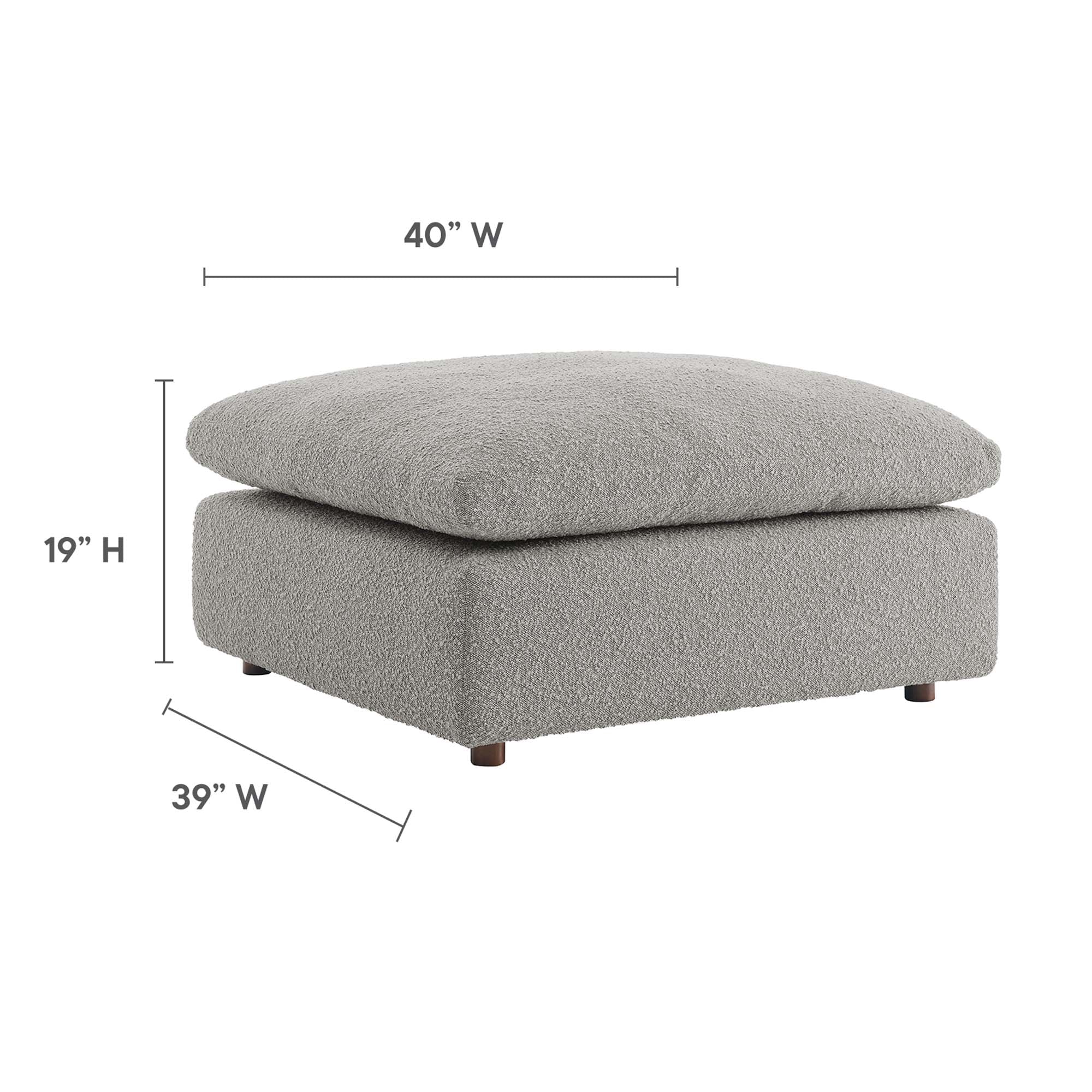 Commix Down Filled Overstuffed Boucle Fabric Ottoman - Light Gray
