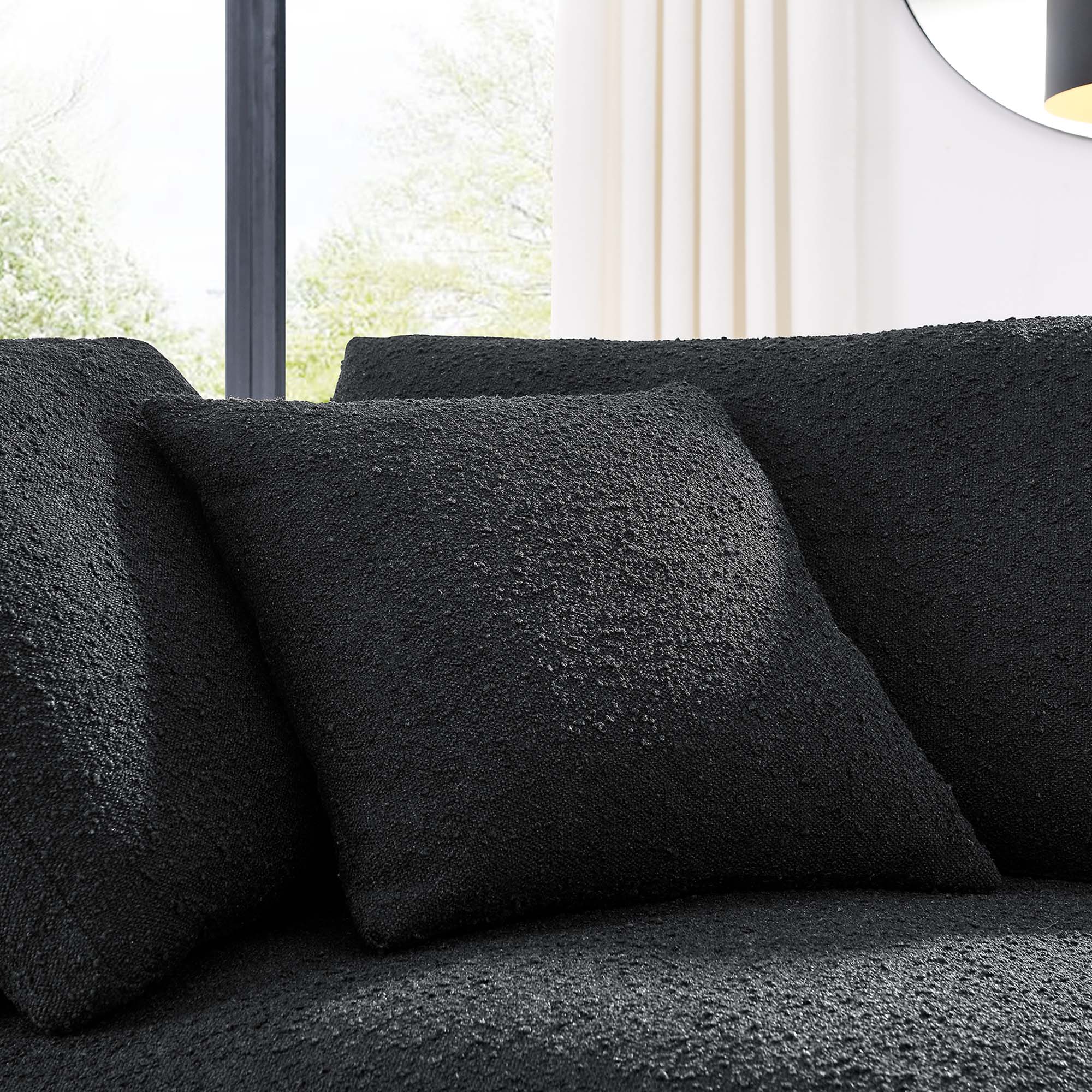 Commix Down Filled Overstuffed Boucle Fabric Corner Chair - Black
