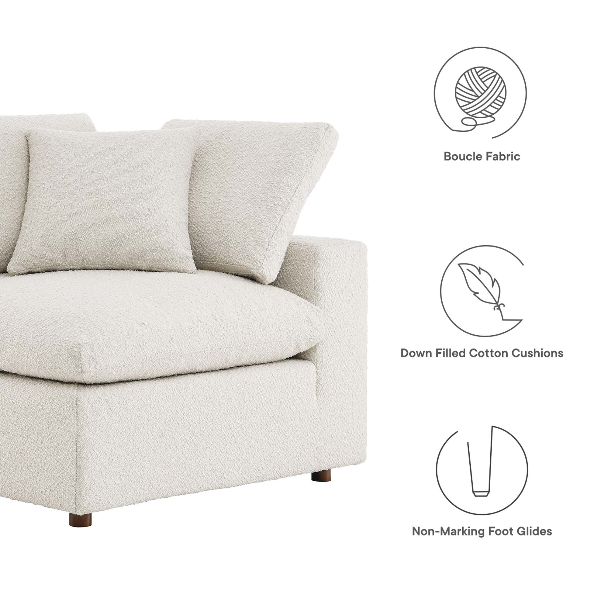 Commix Down Filled Overstuffed Boucle Fabric Corner Chair - Ivory