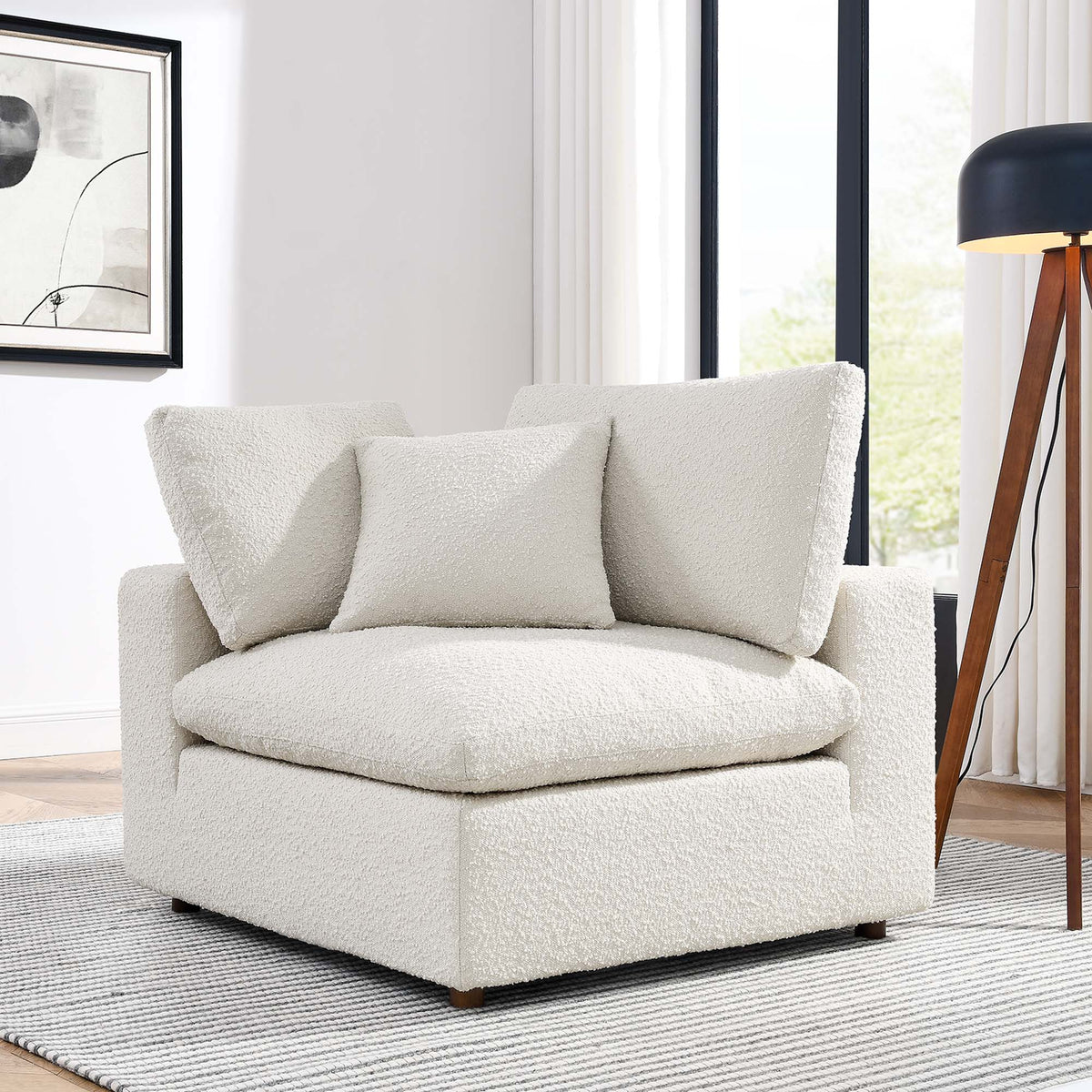 Commix Down Filled Overstuffed Boucle Fabric Corner Chair - Ivory