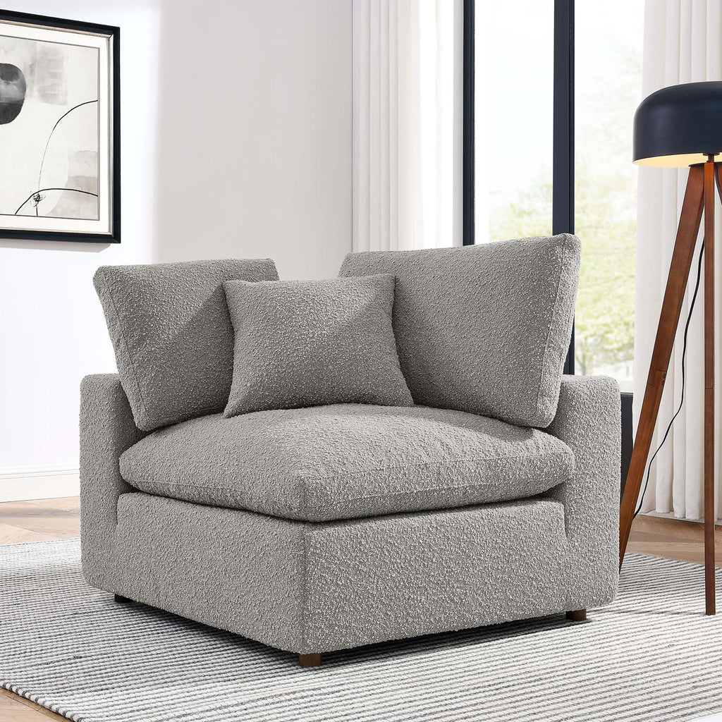 Commix Down Filled Overstuffed Boucle Fabric Corner Chair - Light Gray