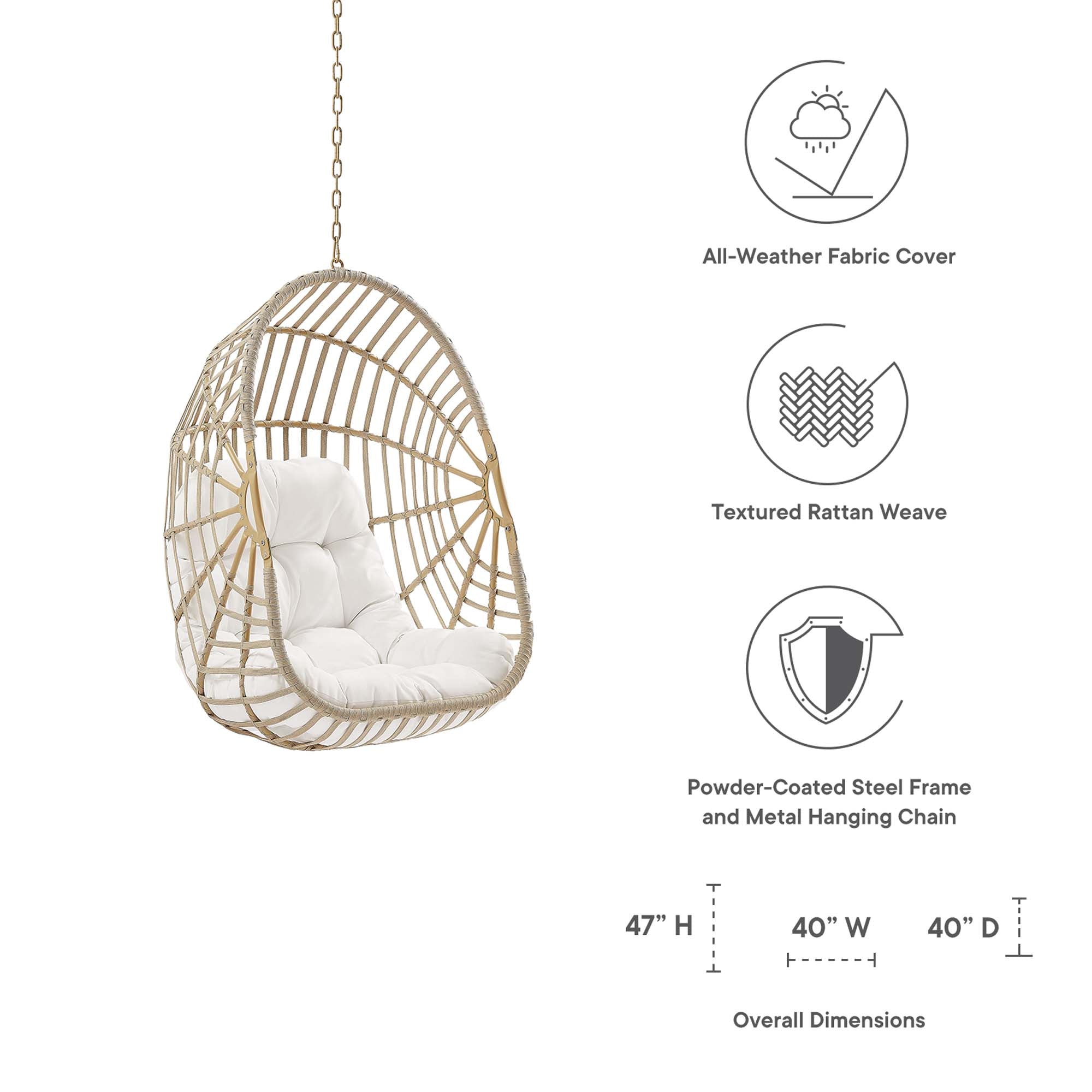 Amalie Wicker Rattan Outdoor Patio Rattan Swing Chair without Stand - Natural White