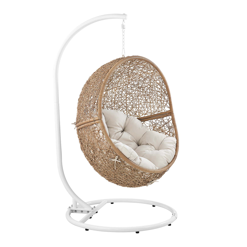 Encase Outdoor Patio Rattan Swing Chair - Cappuccino Beige