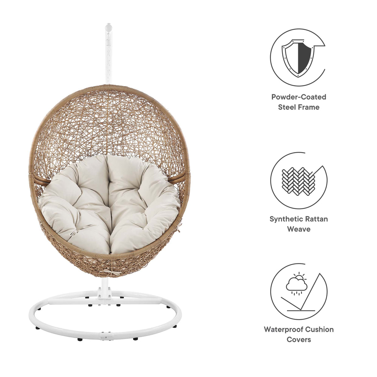Encase Outdoor Patio Rattan Swing Chair - Cappuccino Beige