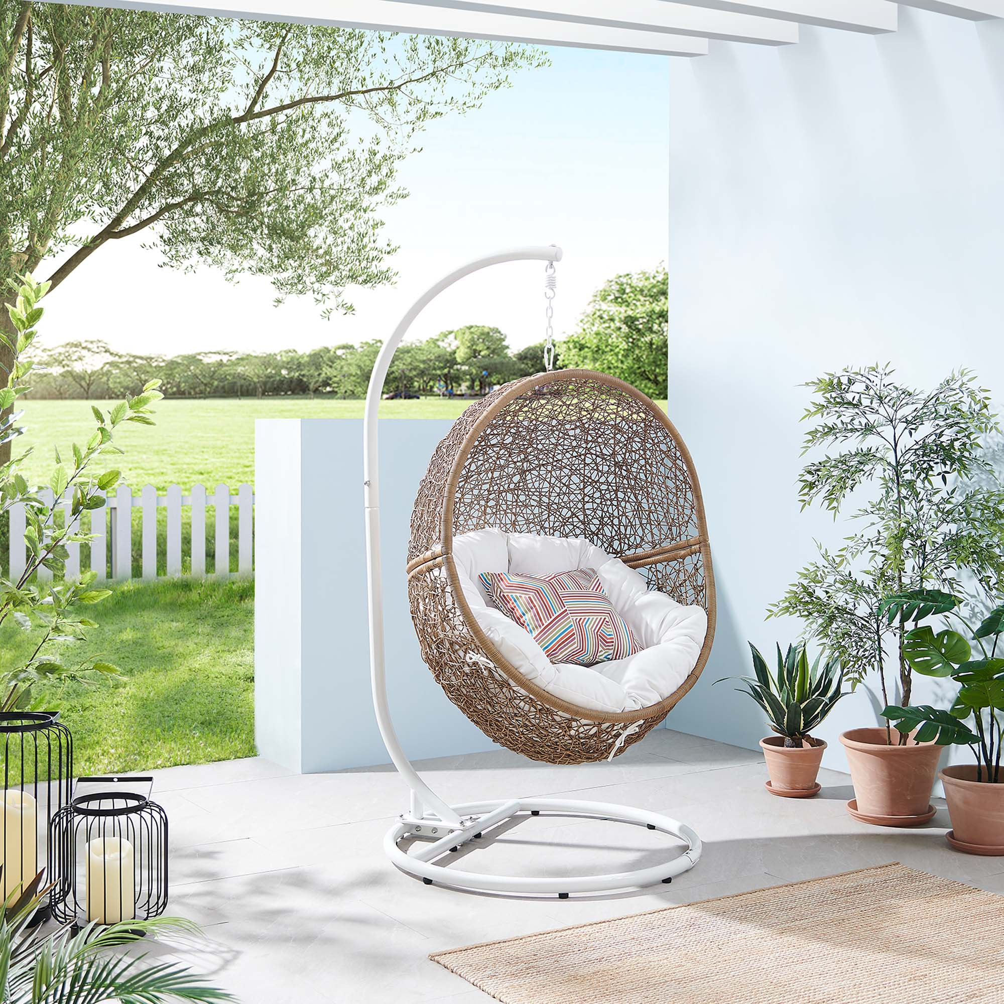 Encase Outdoor Patio Rattan Swing Chair - Cappuccino White