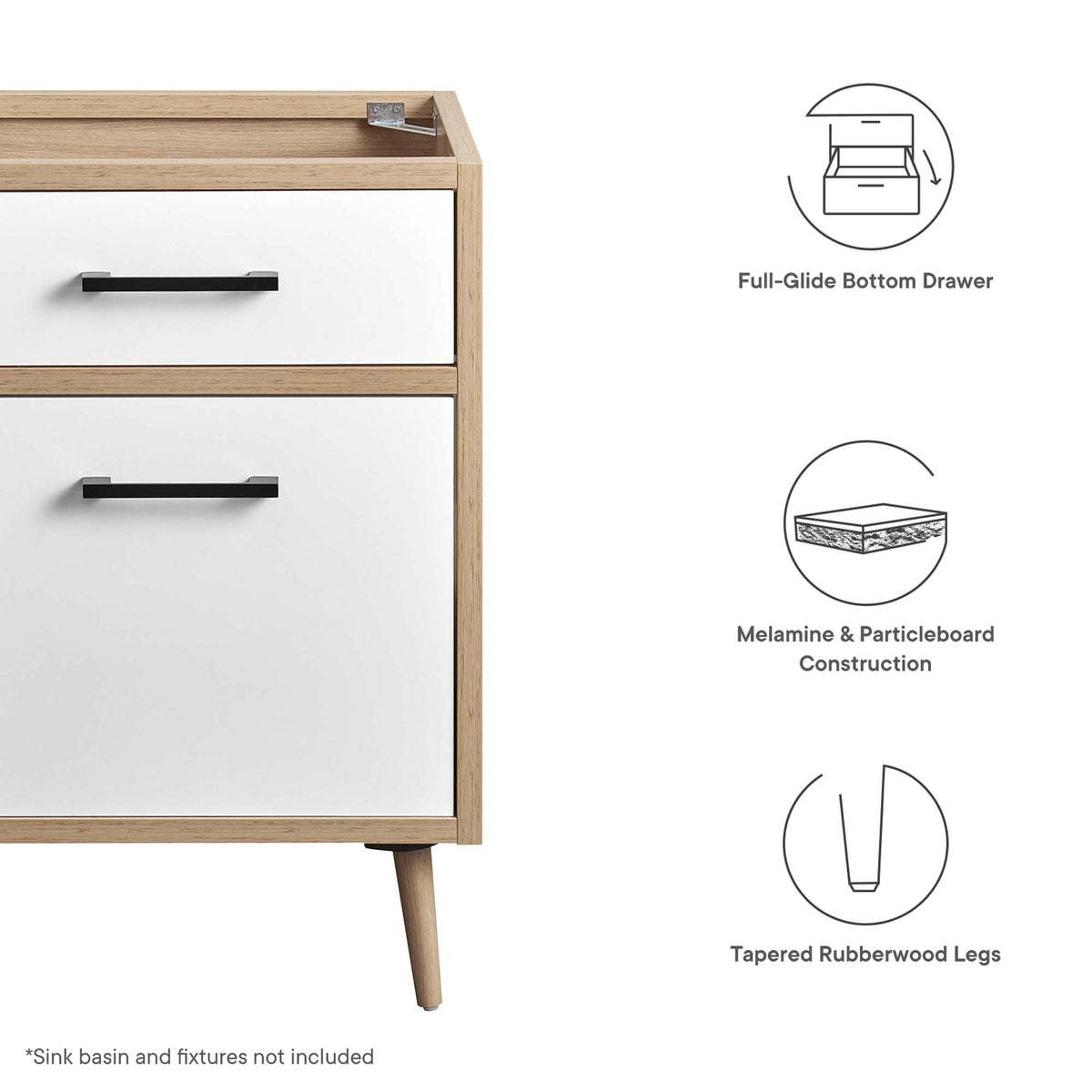 Maverick 24" Bathroom Vanity Cabinet Sink Basin Not Included - Oak White