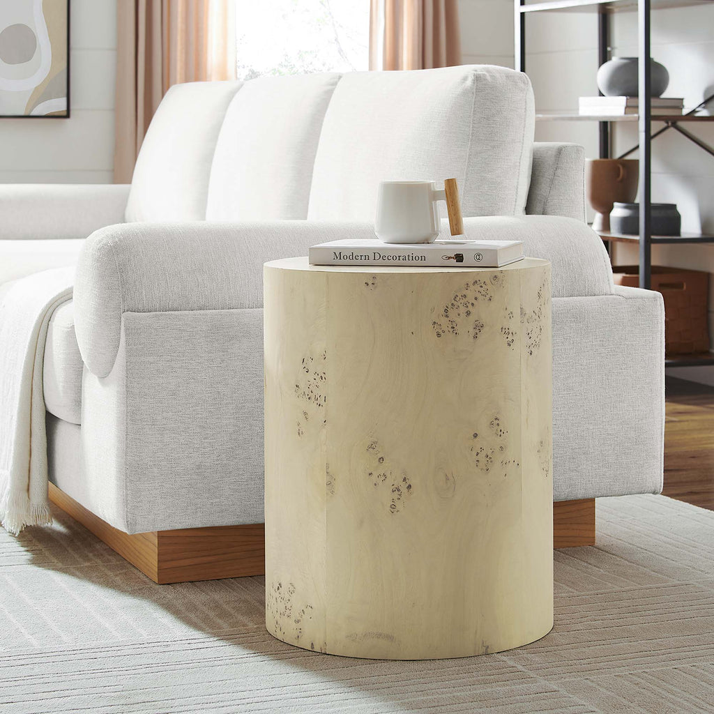 Cosmos 16" Round Burl Wood Side Table - Bleached Burl