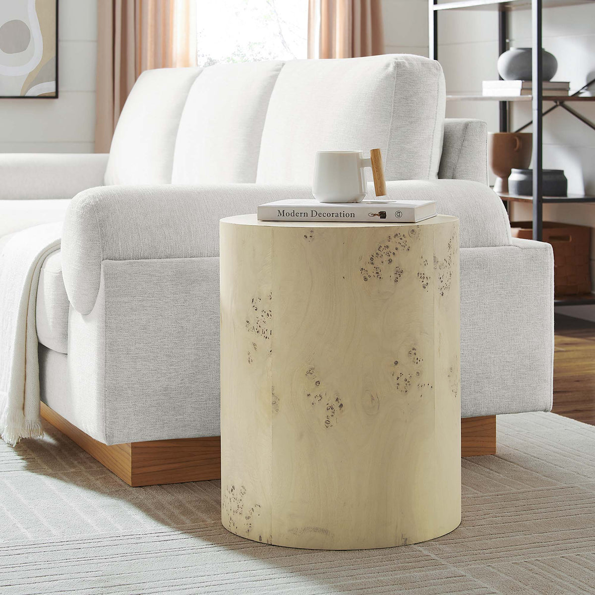 Cosmos 16" Round Burl Wood Side Table - Bleached Burl