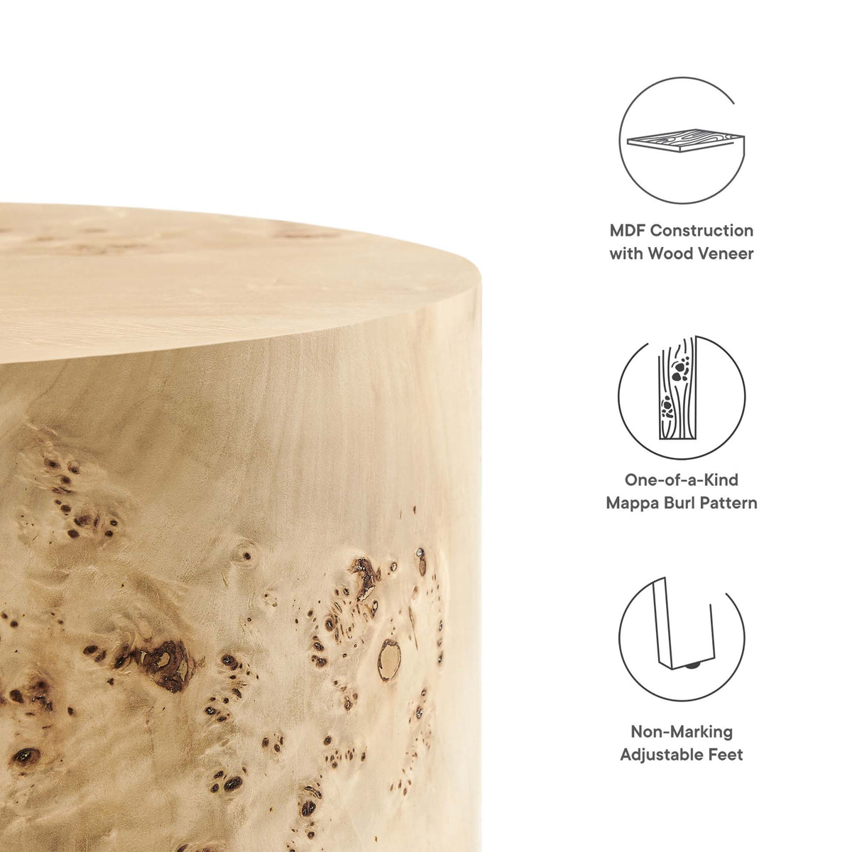Cosmos 16" Round Burl Wood Side Table - Natural Burl