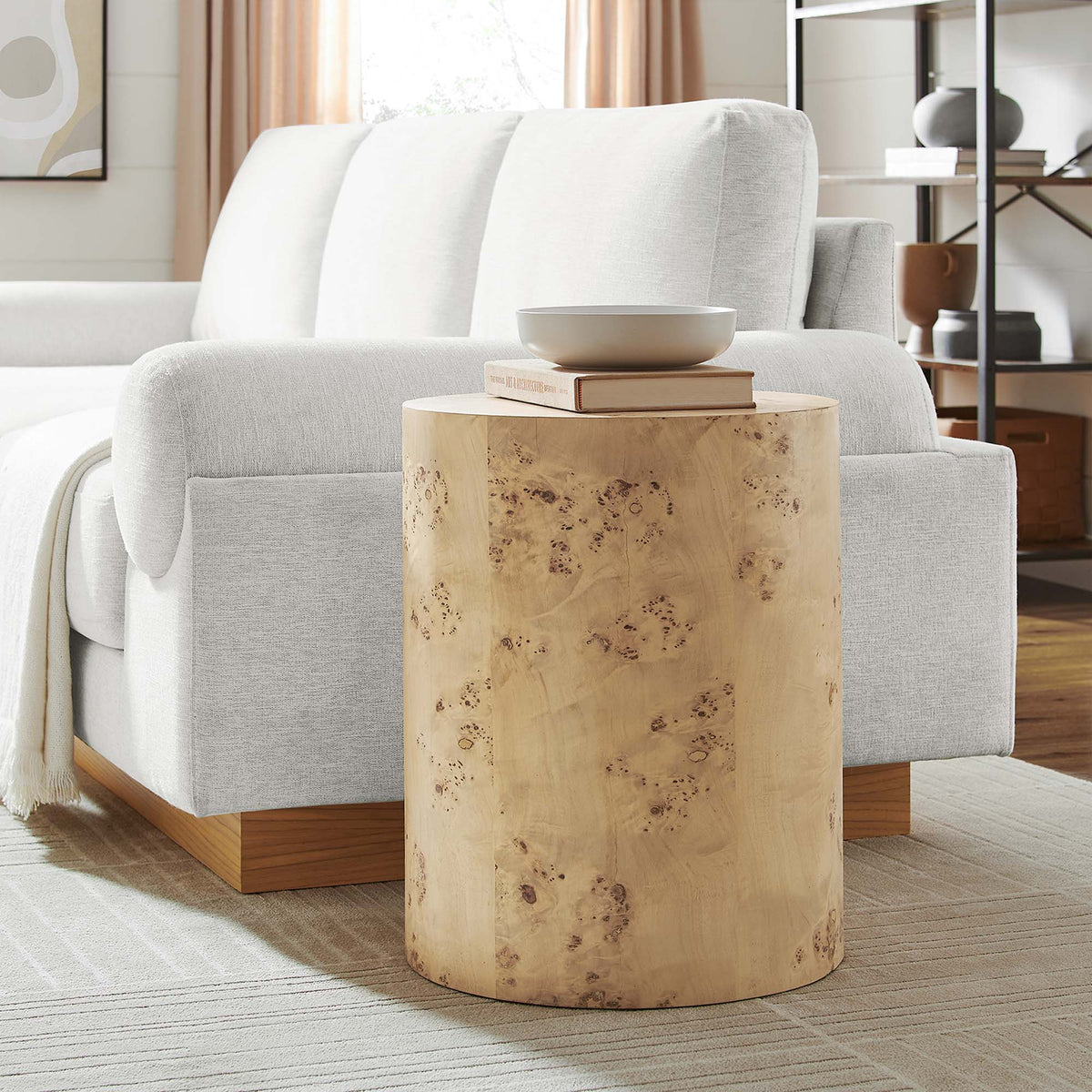 Cosmos 16" Round Burl Wood Side Table - Natural Burl