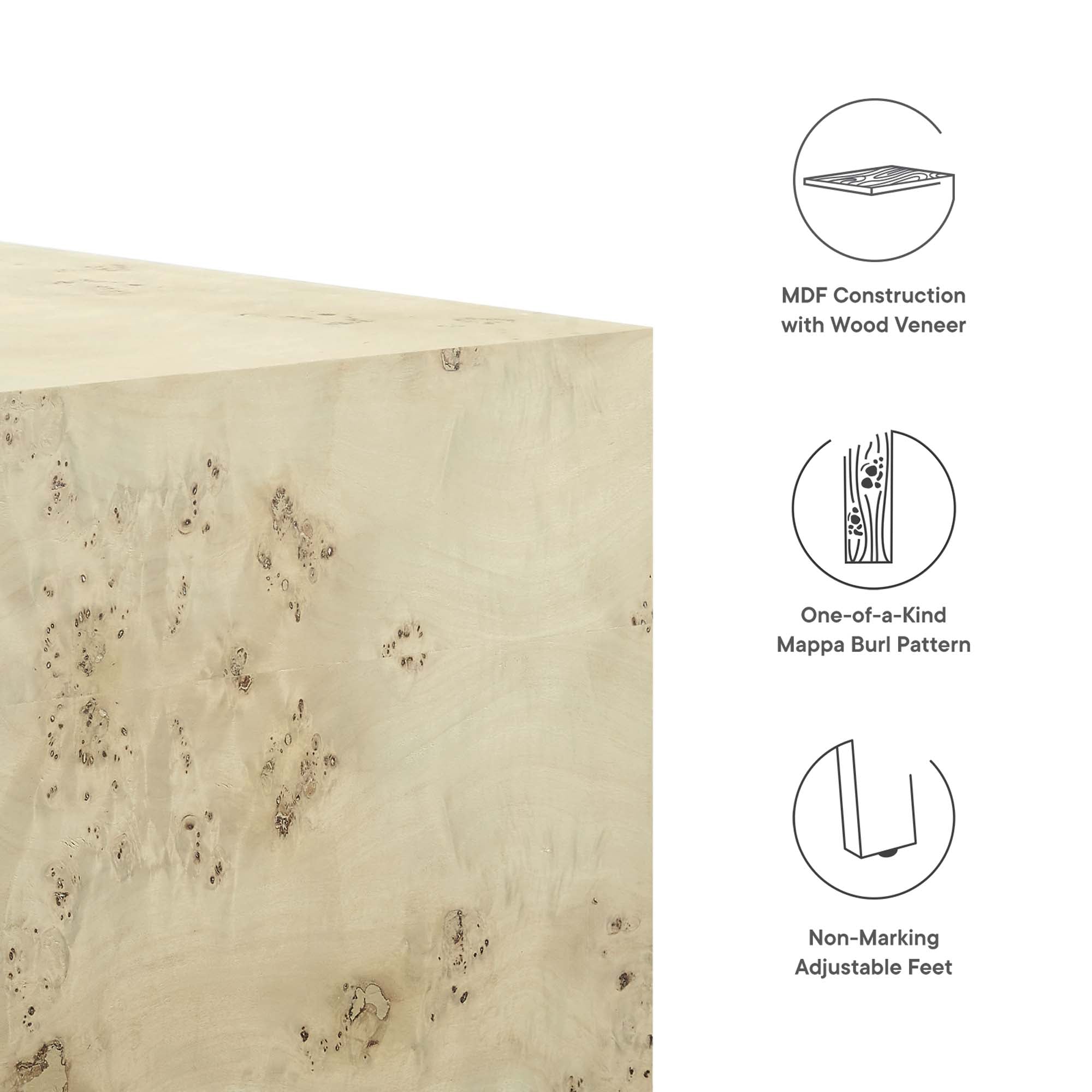 Cosmos 36" Square Burl Wood Coffee Table - Bleached Burl