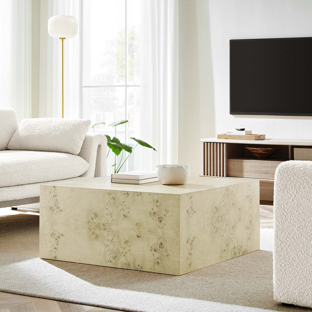 Cosmos 36" Square Burl Wood Coffee Table - Bleached Burl