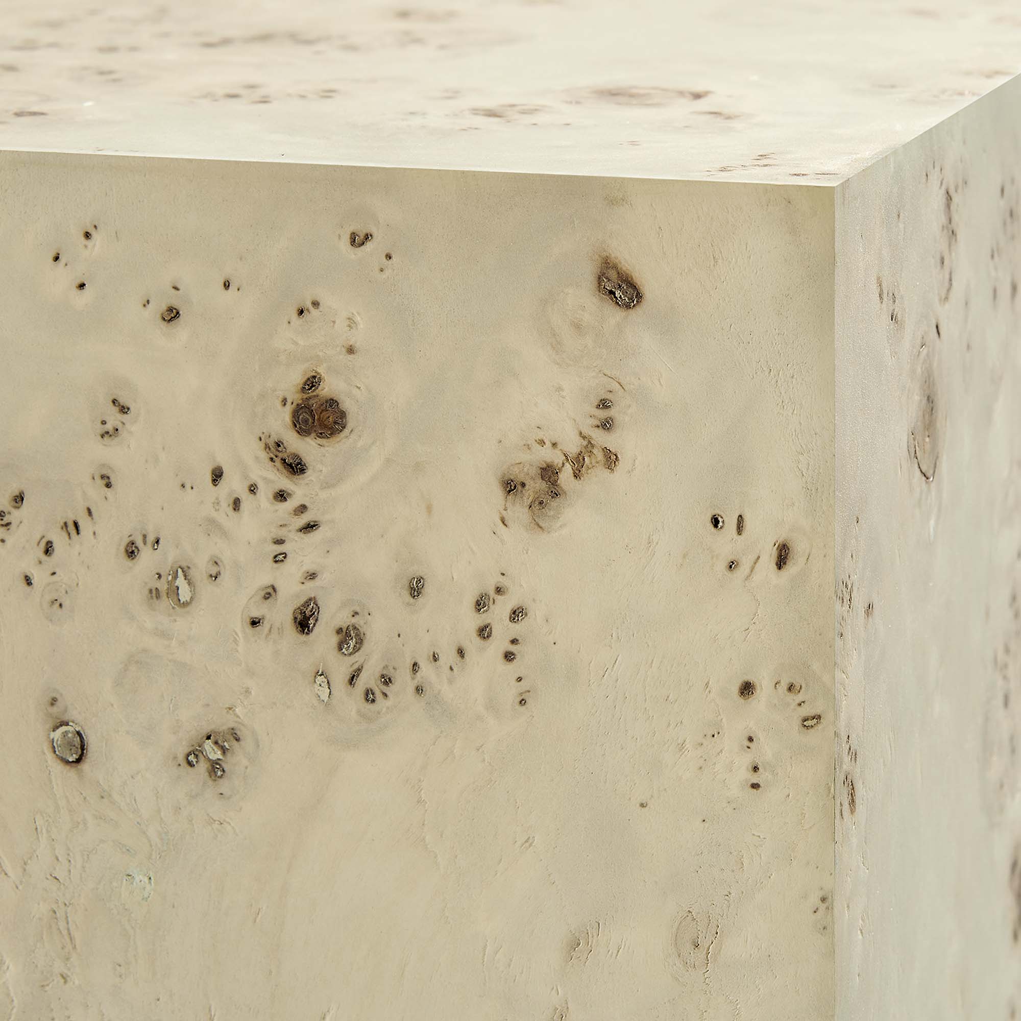 Cosmos 16" Square Burl Wood Side Table - Bleached Burl