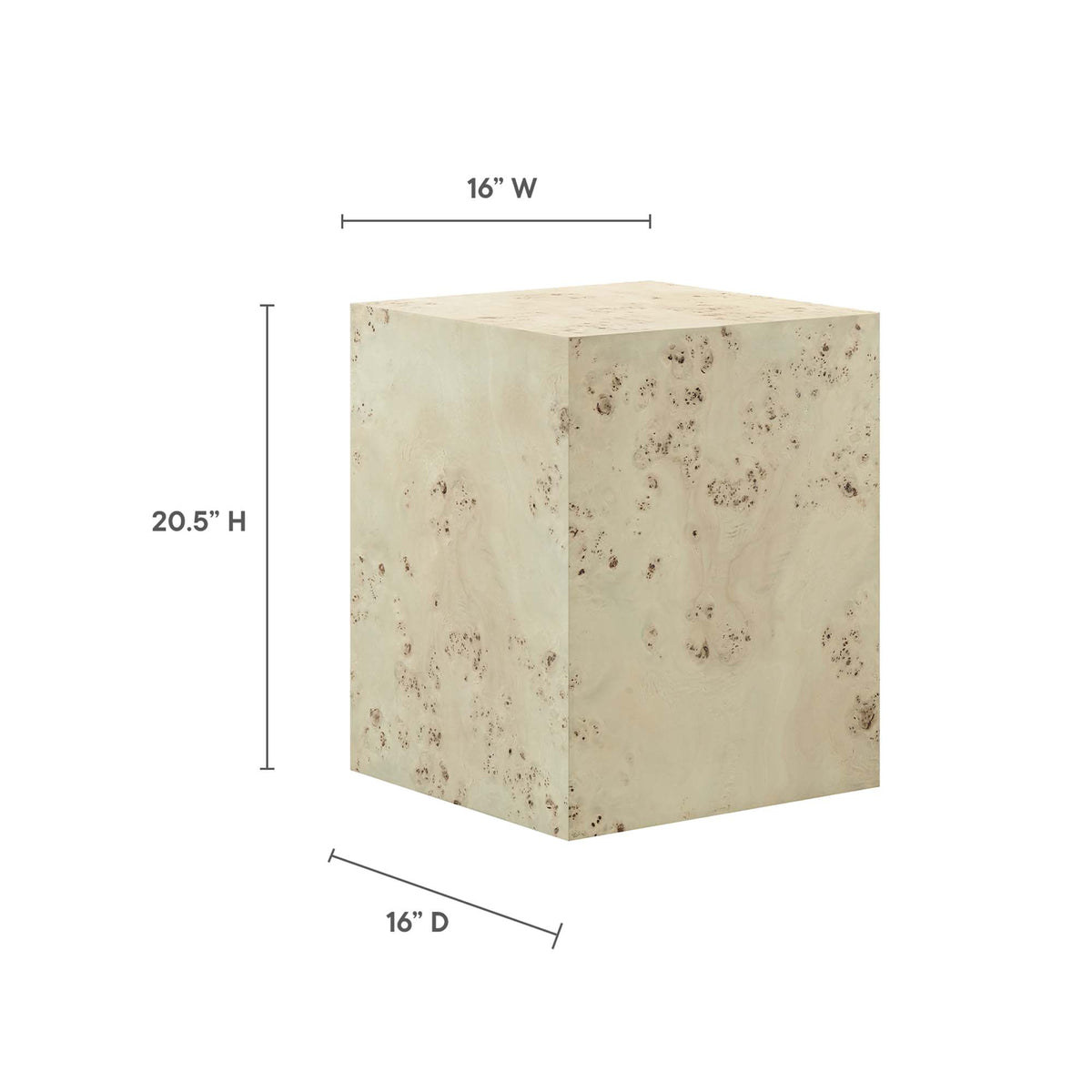 Cosmos 16" Square Burl Wood Side Table - Bleached Burl