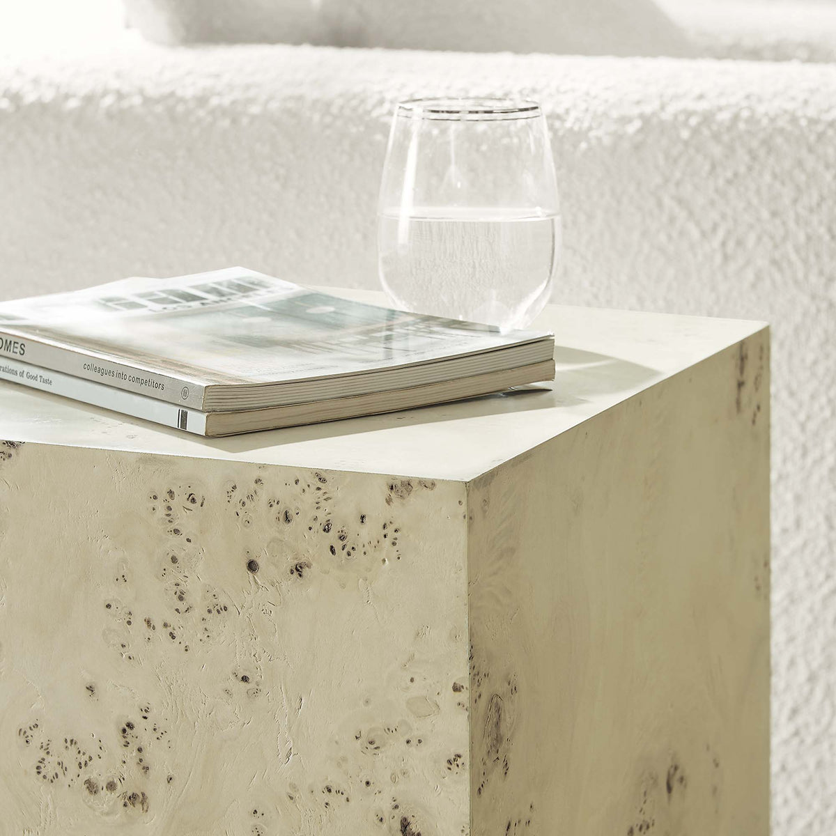 Cosmos 16" Square Burl Wood Side Table - Bleached Burl
