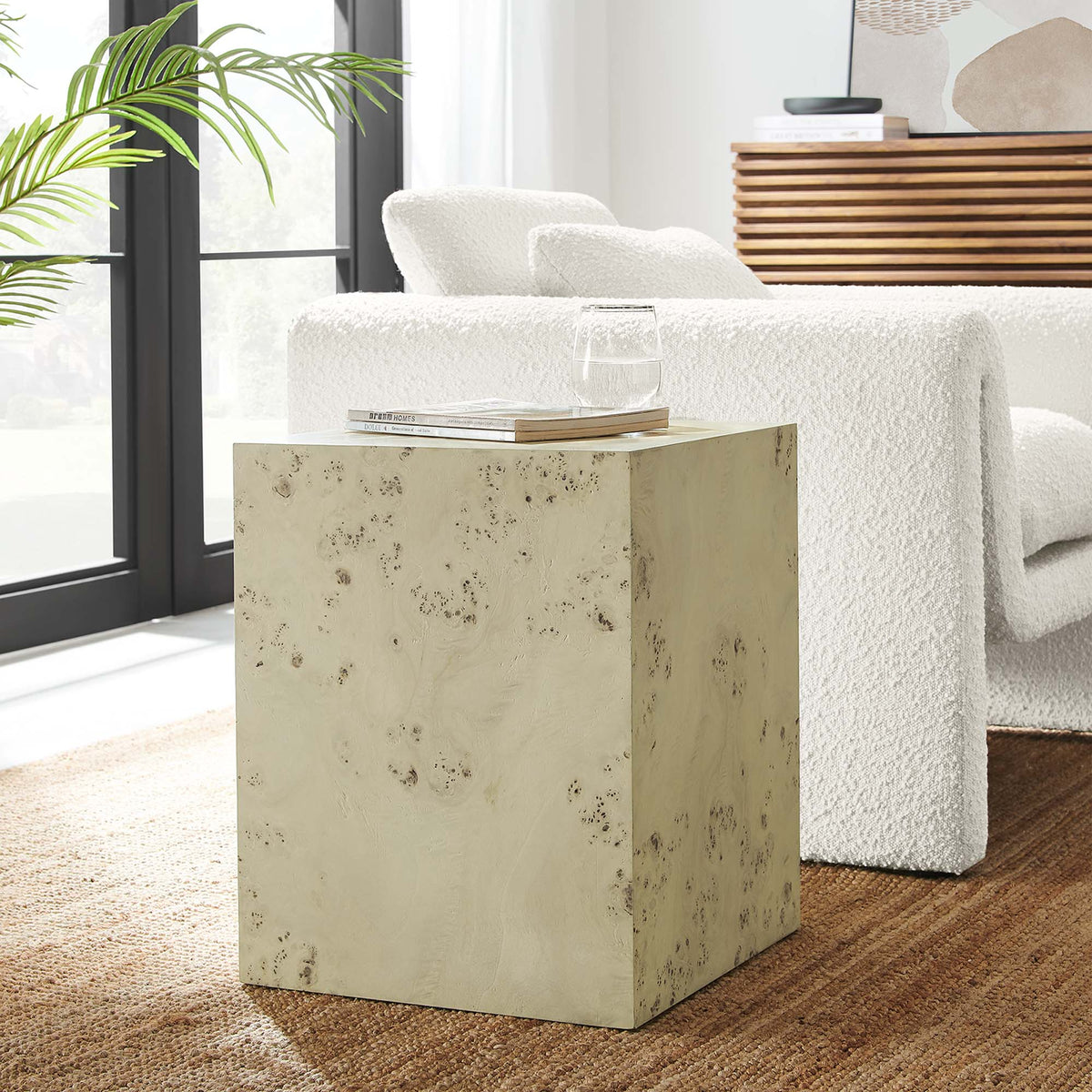 Cosmos 16" Square Burl Wood Side Table - Bleached Burl