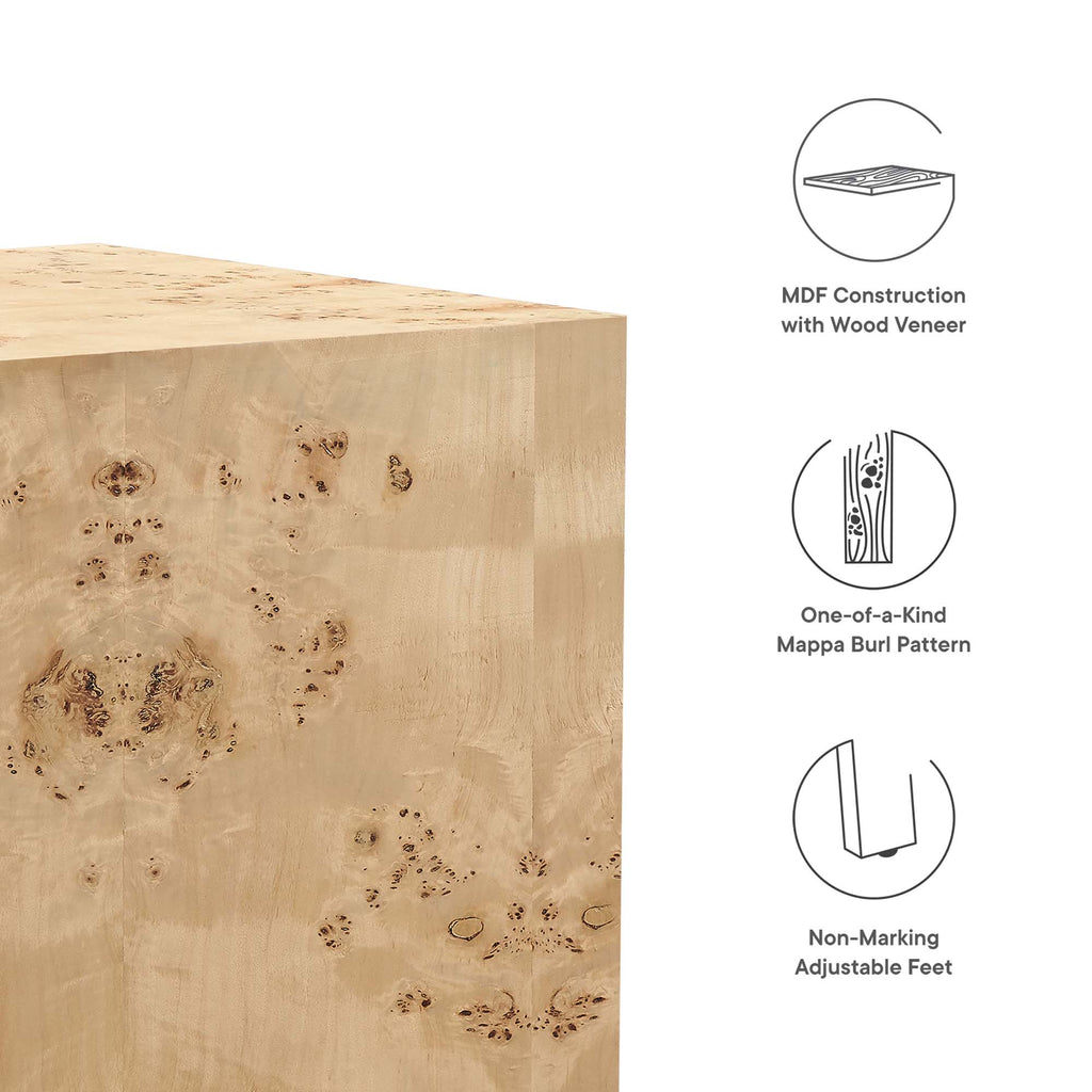 Cosmos 16" Square Burl Wood Side Table - Natural Burl
