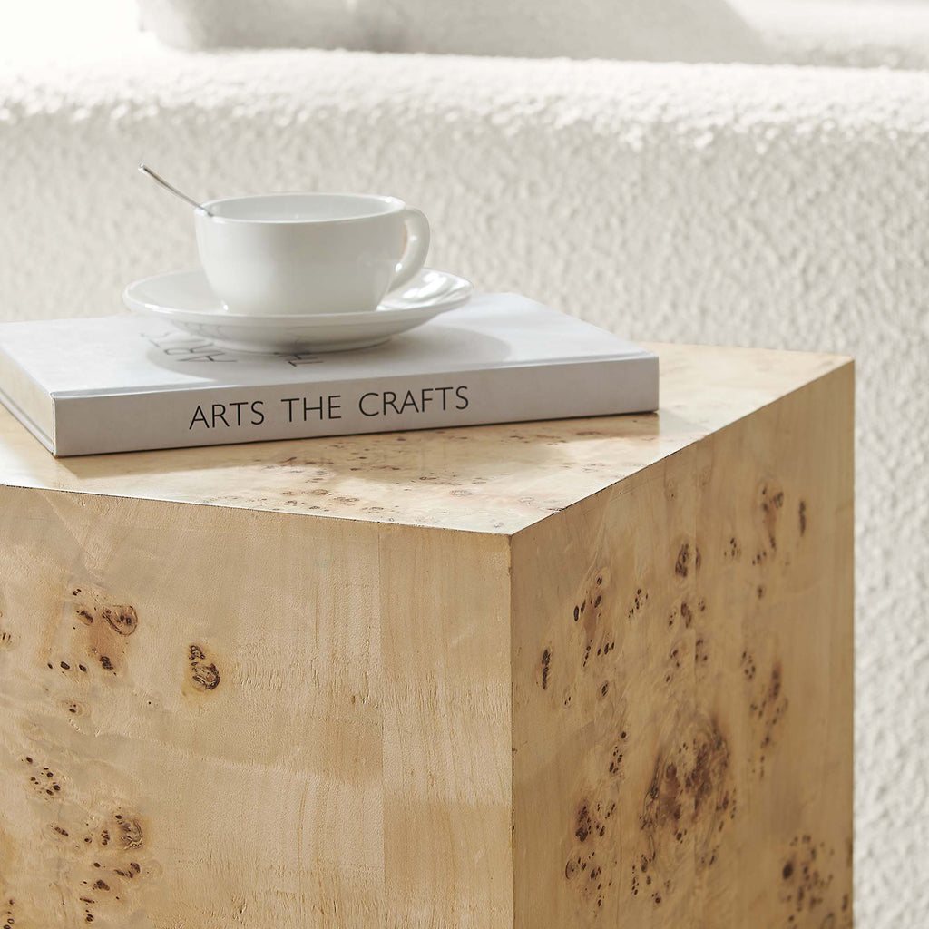 Cosmos 16" Square Burl Wood Side Table - Natural Burl