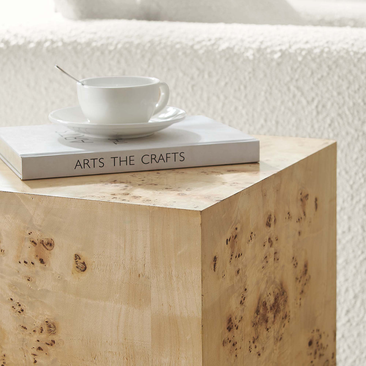 Cosmos 16" Square Burl Wood Side Table - Natural Burl