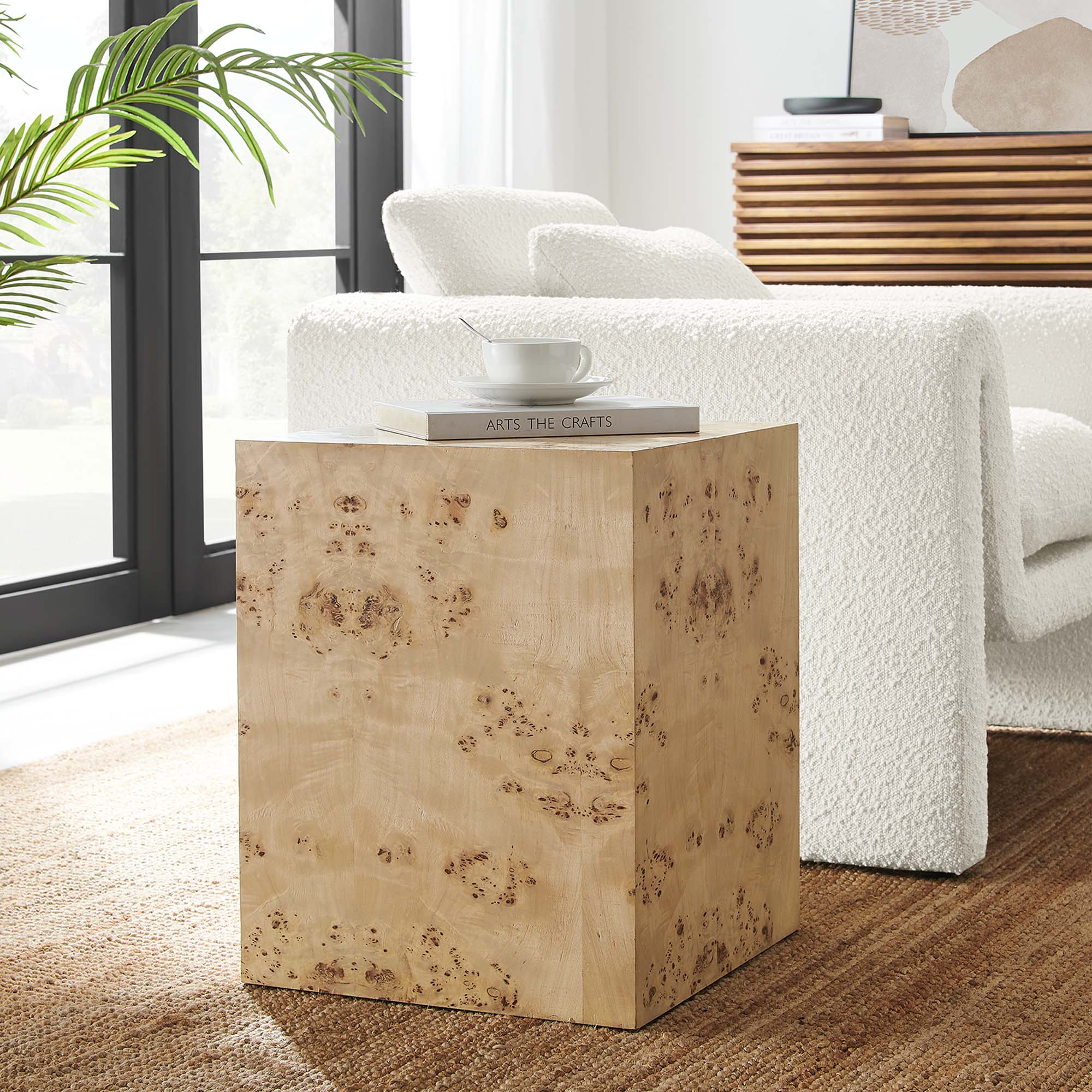 Cosmos 16" Square Burl Wood Side Table - Natural Burl