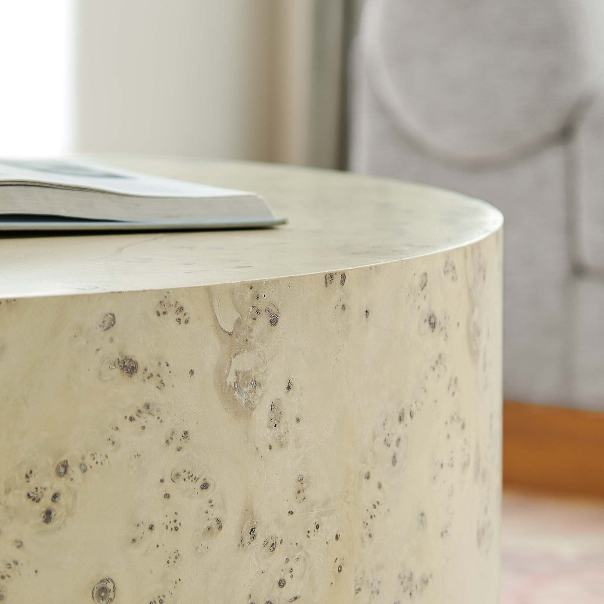 Cosmos 35" Round Burl Wood Coffee Table - Bleached Burl