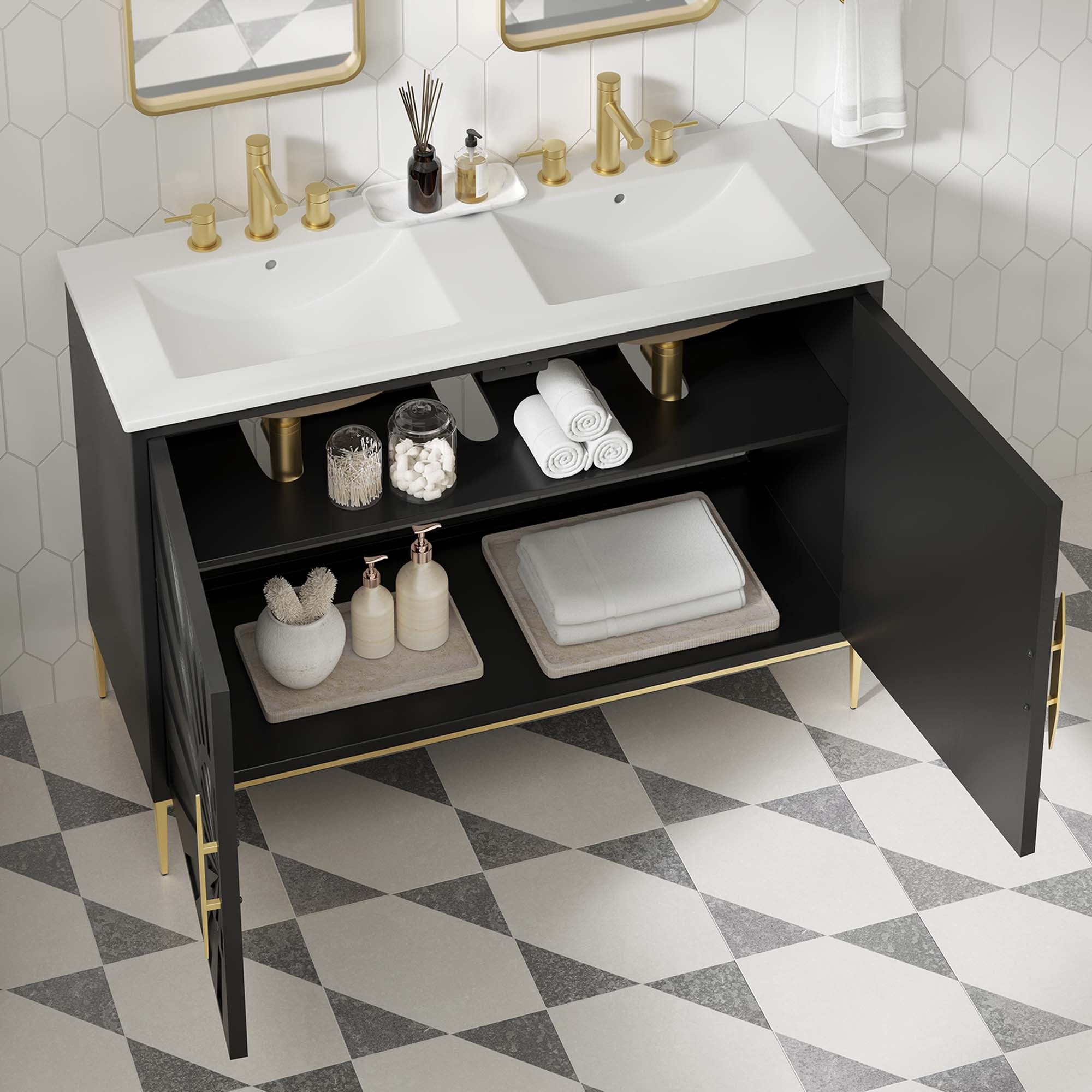 Awaken 48" Double Sink Bathroom Vanity - White Black