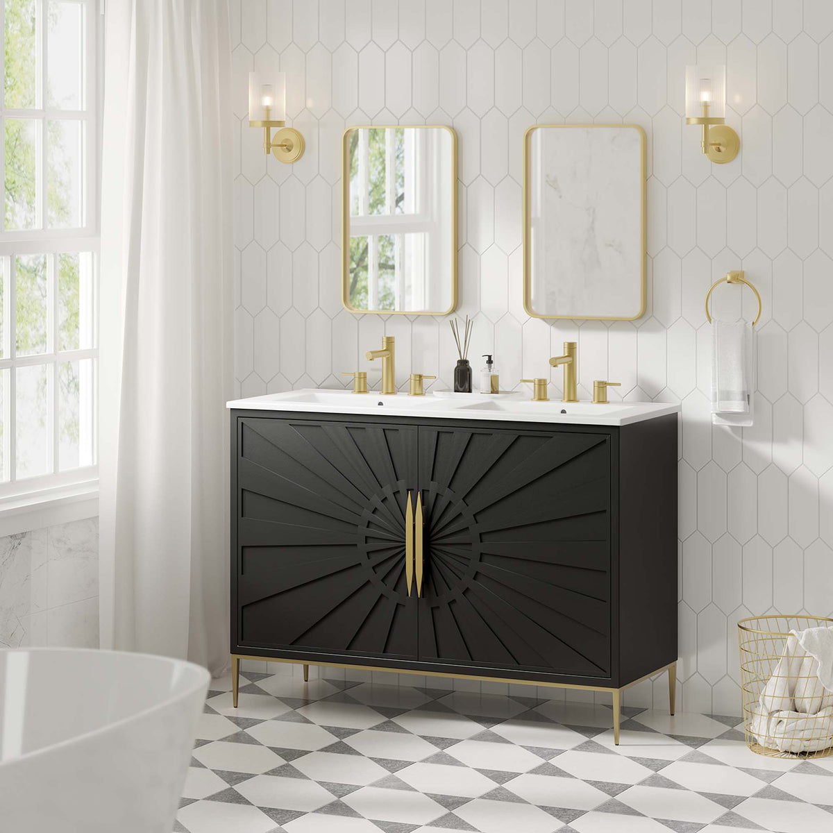 Awaken 48" Double Sink Bathroom Vanity - White Black
