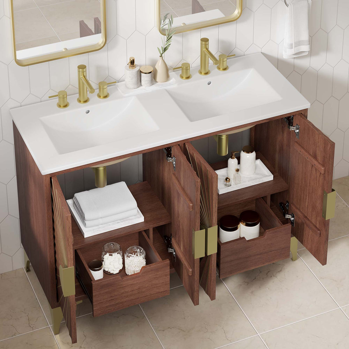 Daylight 48" Double Sink Bathroom Vanity - White Walnut