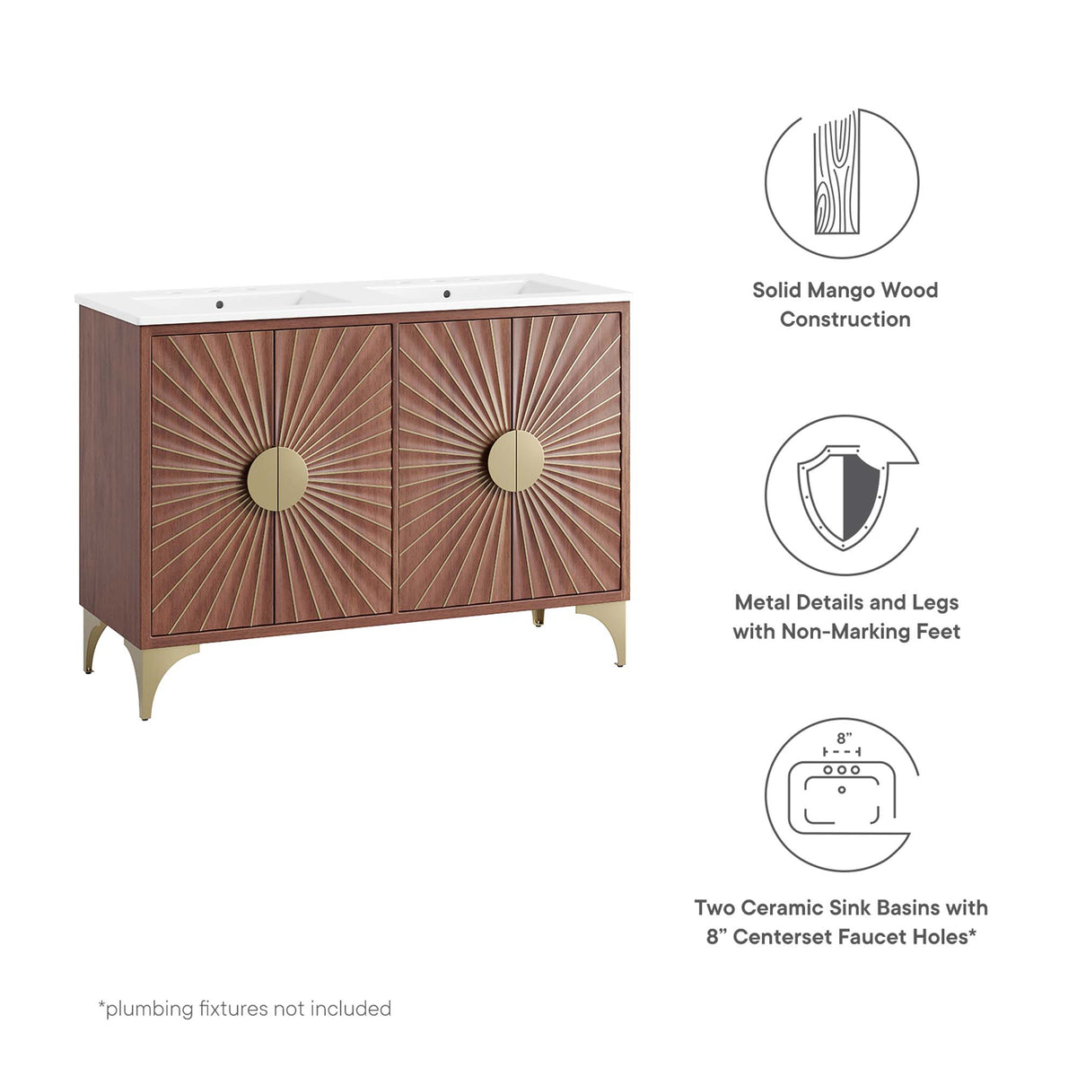 Daylight 48" Double Sink Bathroom Vanity - White Walnut