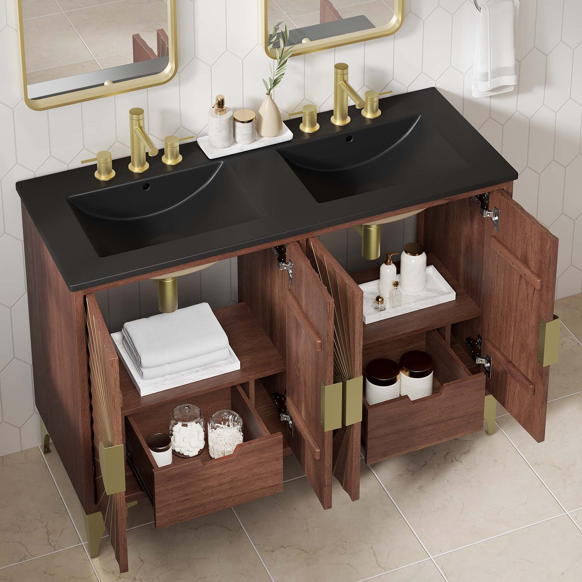 Daylight 48" Double Sink Bathroom Vanity - Black Walnut