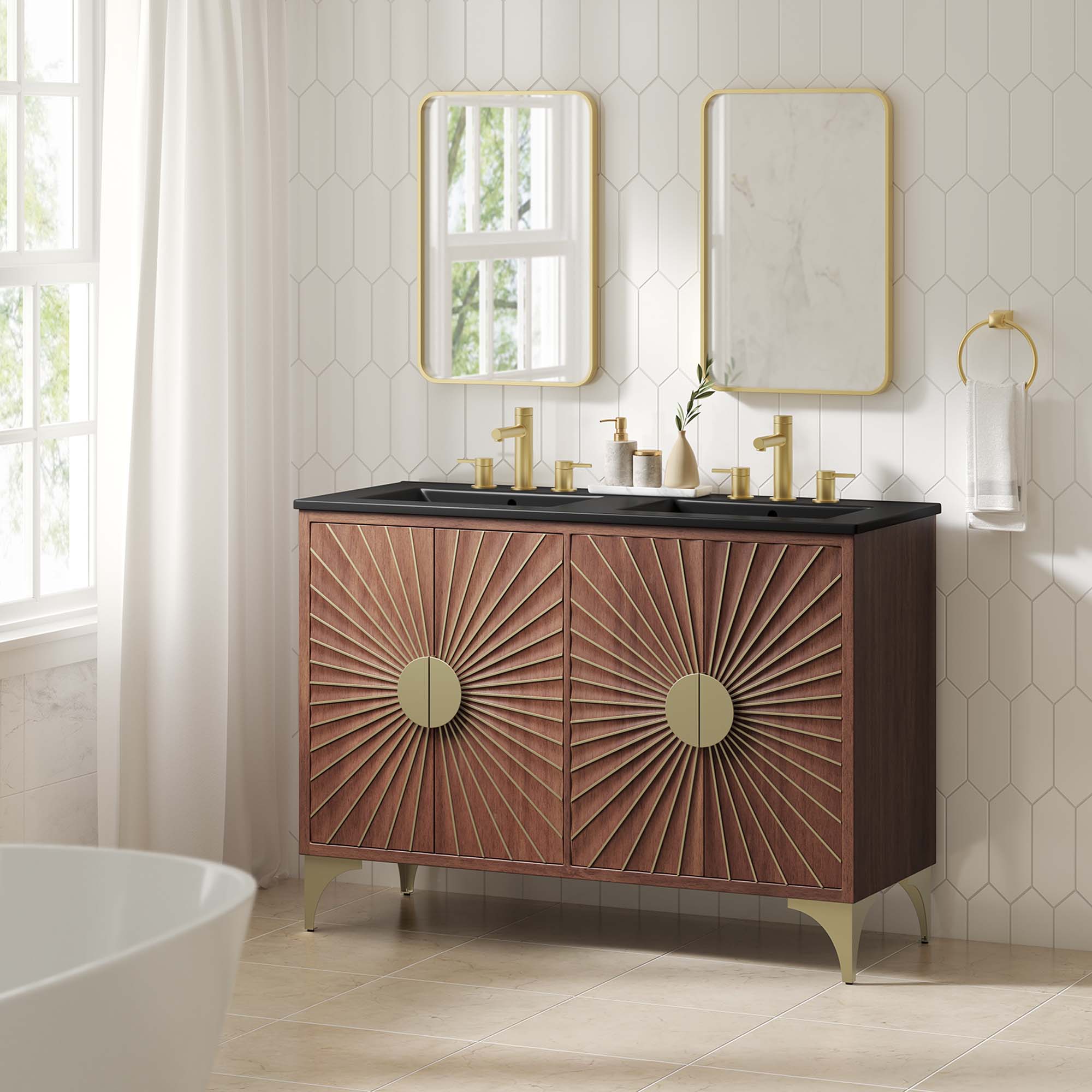Daylight 48" Double Sink Bathroom Vanity - Black Walnut