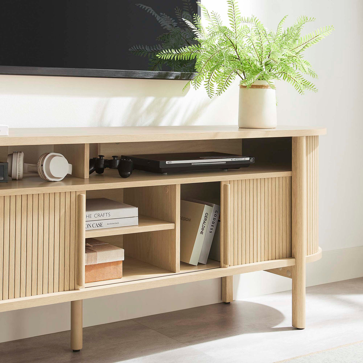 Cadence 71" Curved TV Stand - Oak