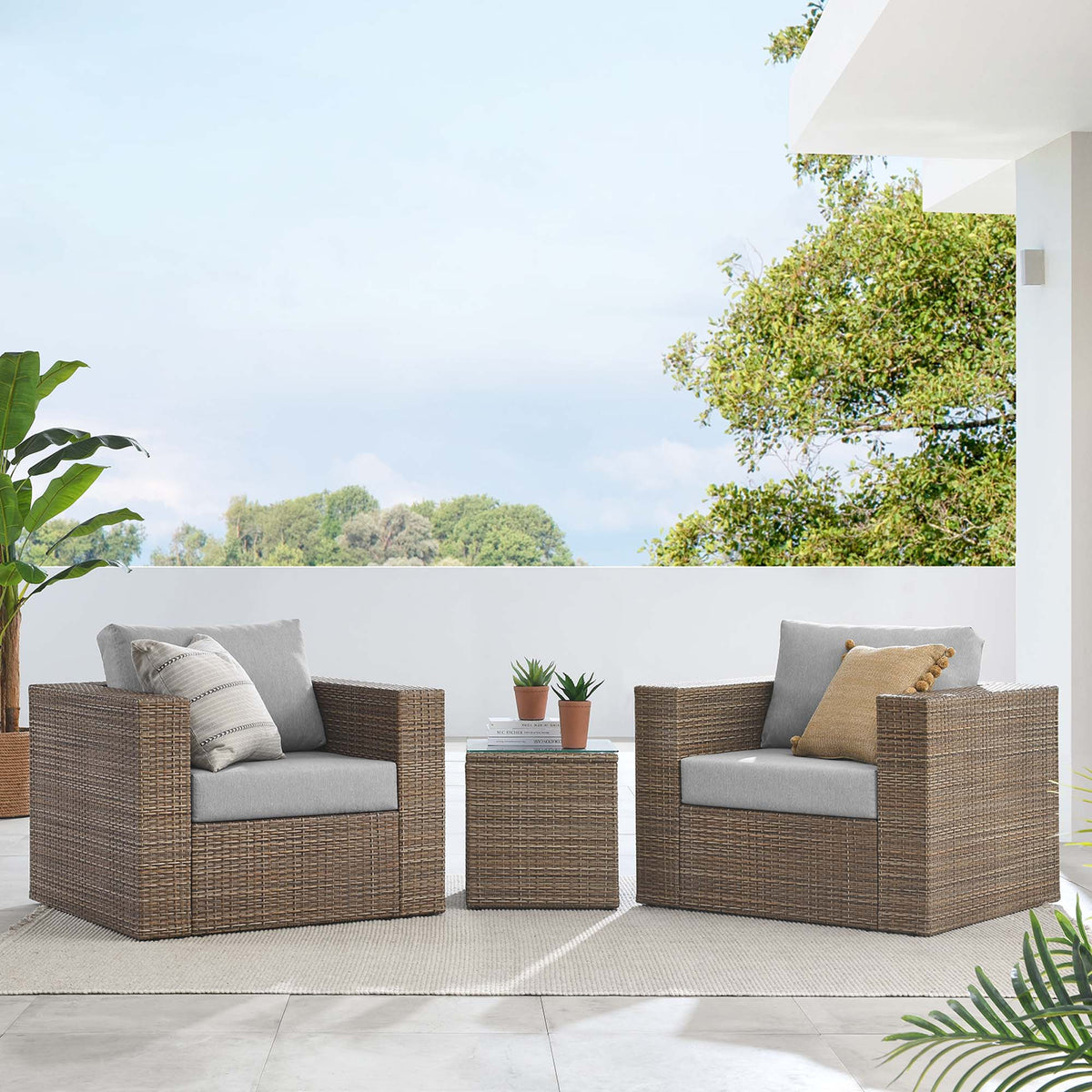 Convene 3-Piece Outdoor Patio Furniture Set - Cappuccino Gray