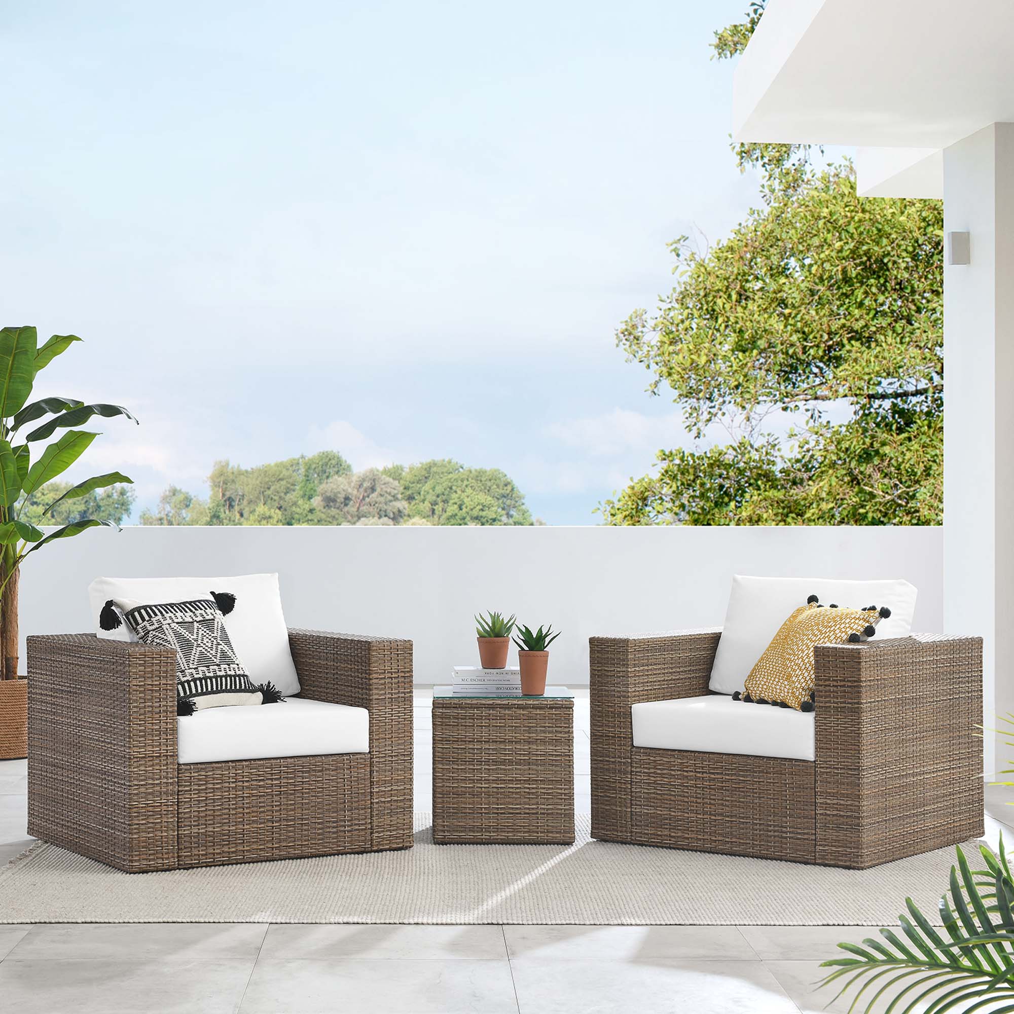 Convene 3-Piece Outdoor Patio Furniture Set - Cappuccino White
