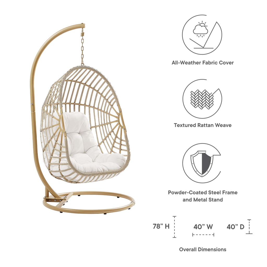 Amalie Wicker Rattan Outdoor Patio Rattan Swing Chair - Natural White