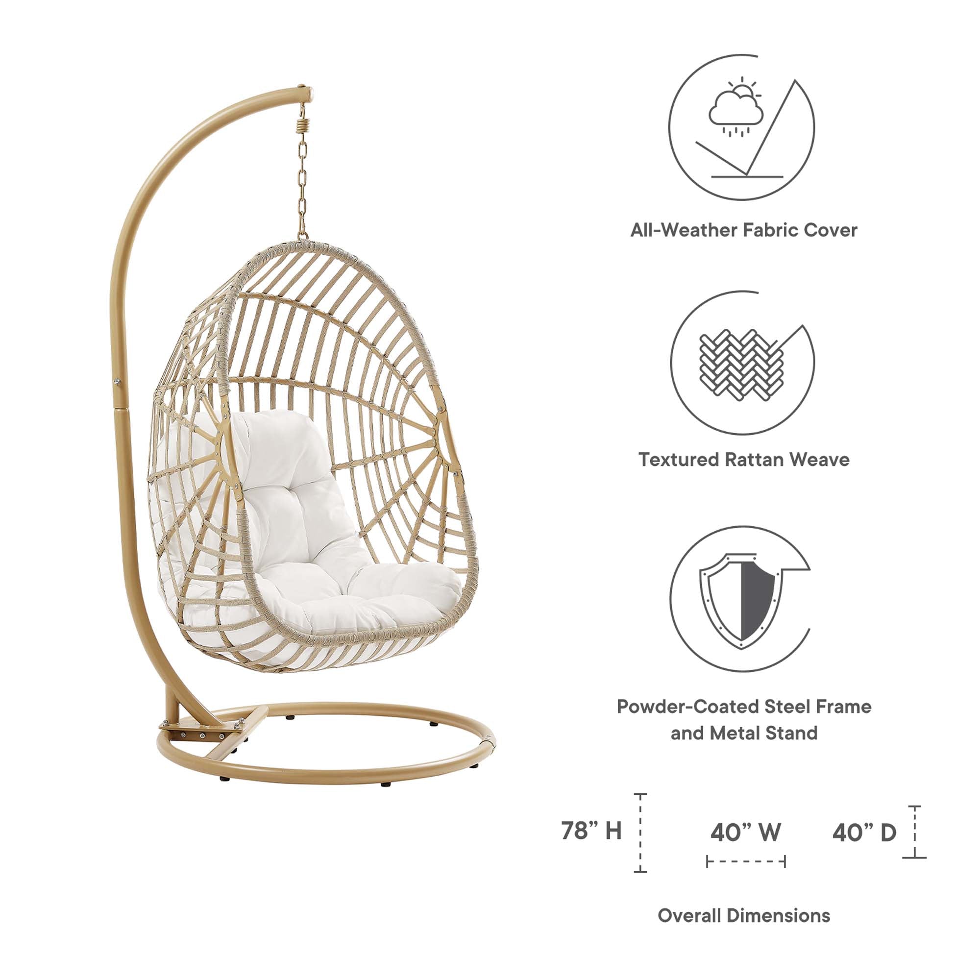 Amalie Wicker Rattan Outdoor Patio Rattan Swing Chair - Natural White