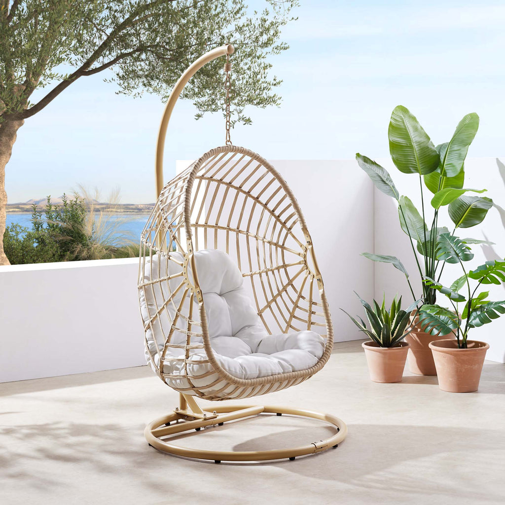 Amalie Wicker Rattan Outdoor Patio Rattan Swing Chair - Natural White