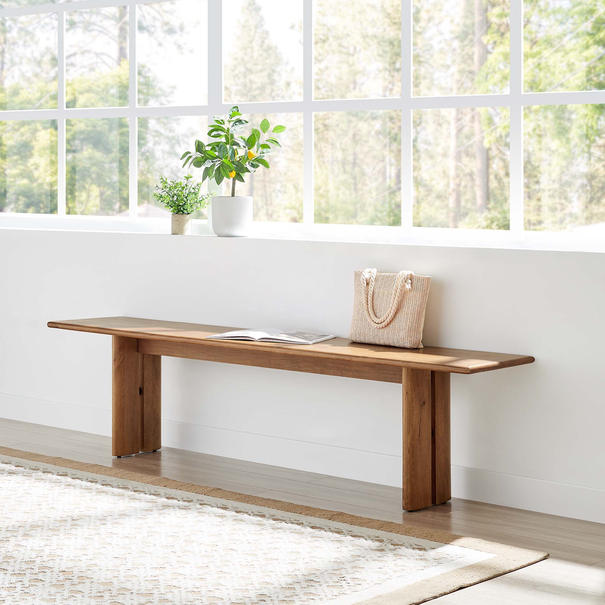 Amistad 72" Wood Bench - Walnut