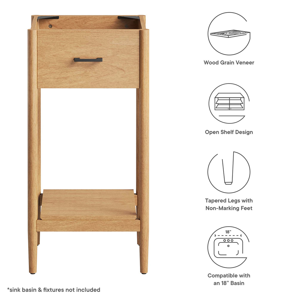 Zaire 18" Bathroom Vanity Cabinet (Sink Basin Not Included) - Natural