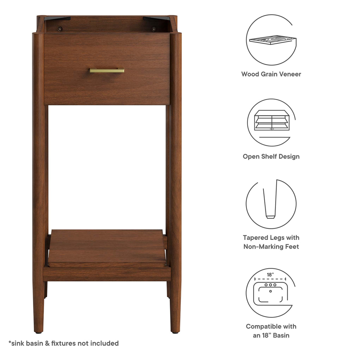 Zaire 18" Bathroom Vanity Cabinet (Sink Basin Not Included) - Walnut