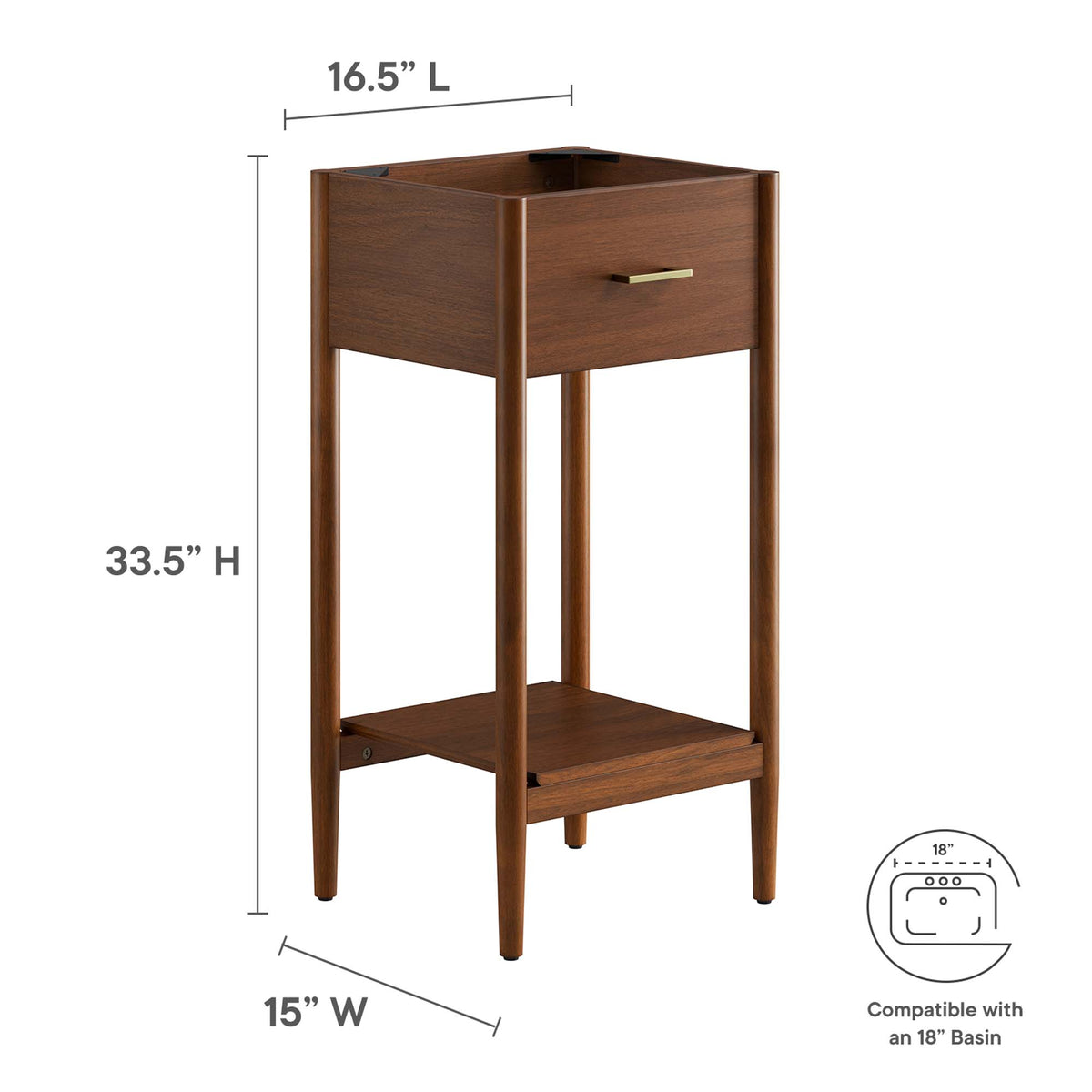Zaire 18" Bathroom Vanity Cabinet (Sink Basin Not Included) - Walnut