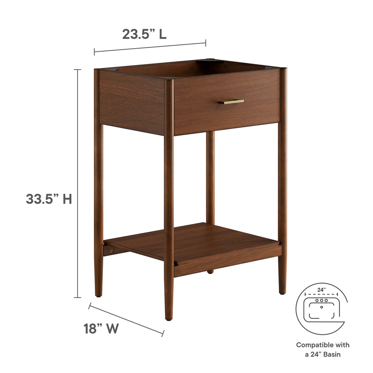 Zaire 24" Bathroom Vanity Cabinet (Sink Basin Not Included) - Walnut