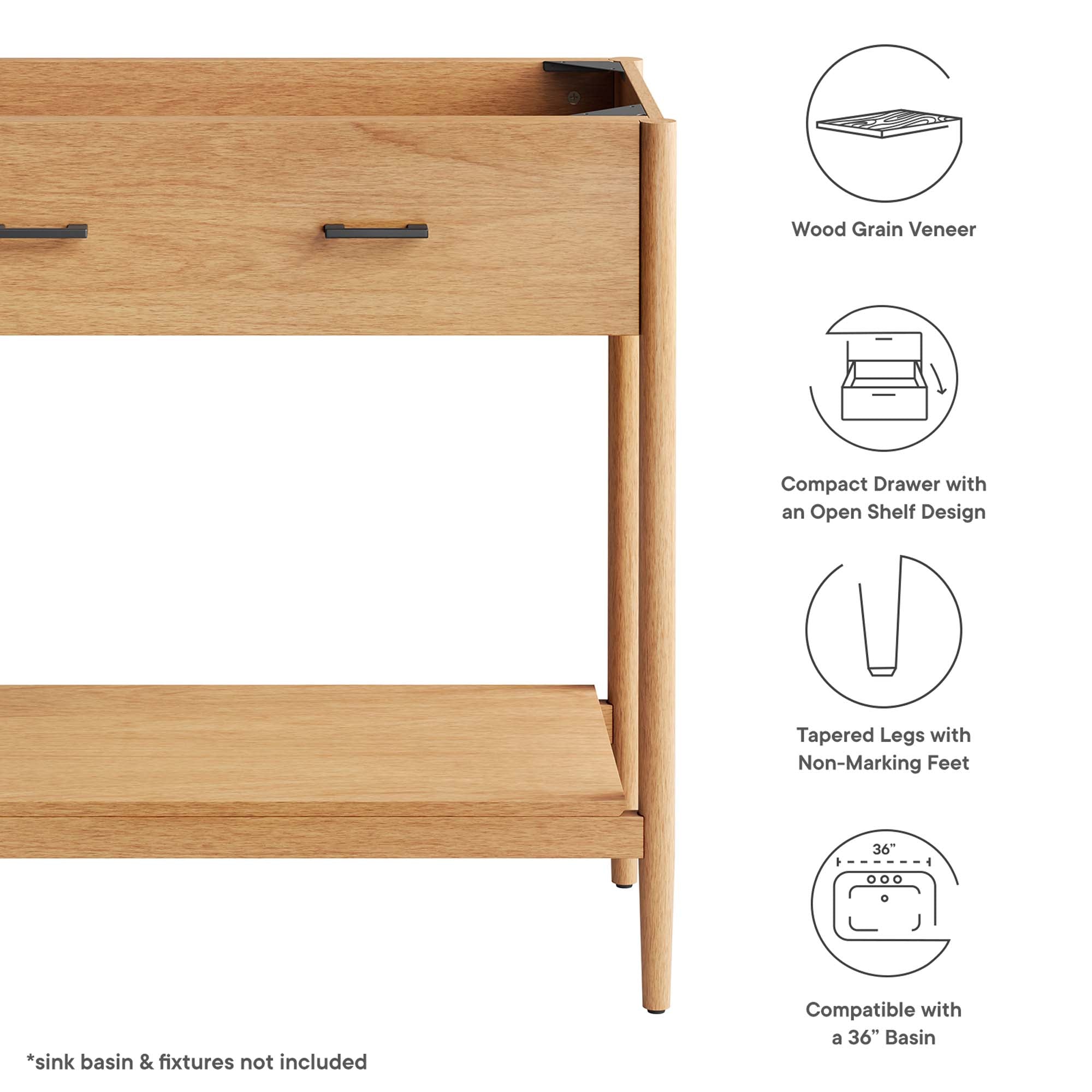 Zaire 36" Bathroom Vanity Cabinet (Sink Basin Not Included) - Natural