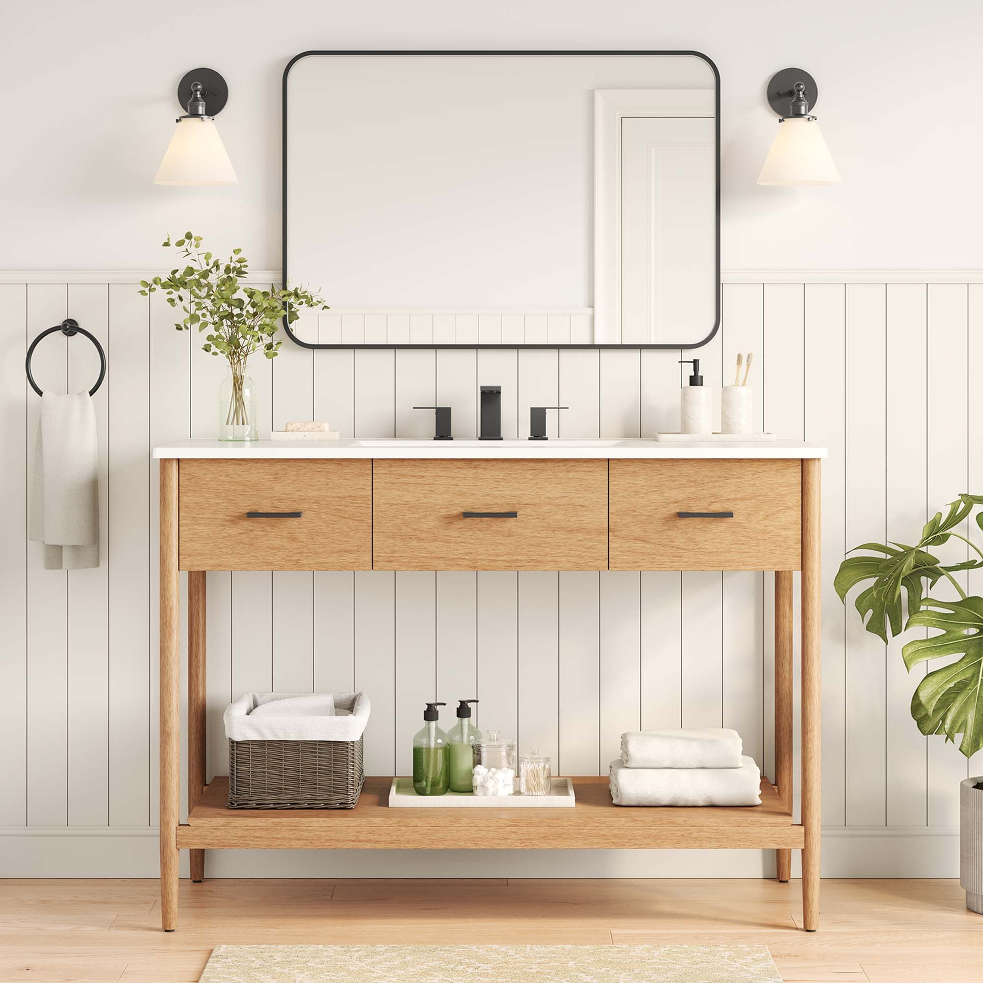 Zaire 48" Single Sink Compatible Bathroom Vanity Cabinet (Sink Basin Not Included) - Natural
