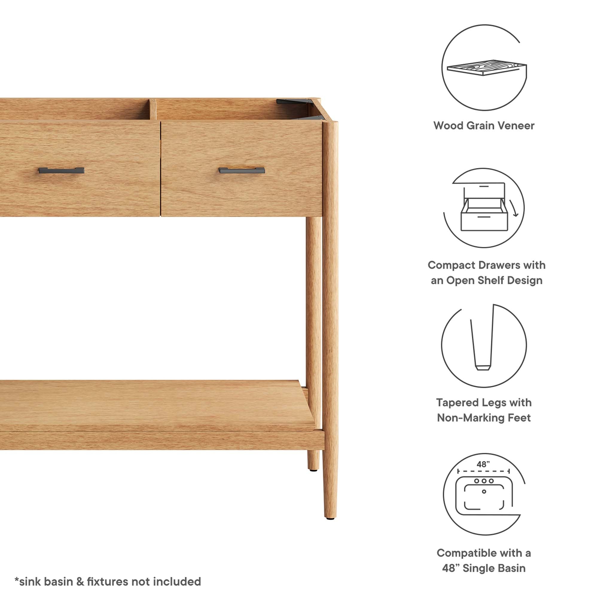 Zaire 48" Single Sink Compatible Bathroom Vanity Cabinet (Sink Basin Not Included) - Natural
