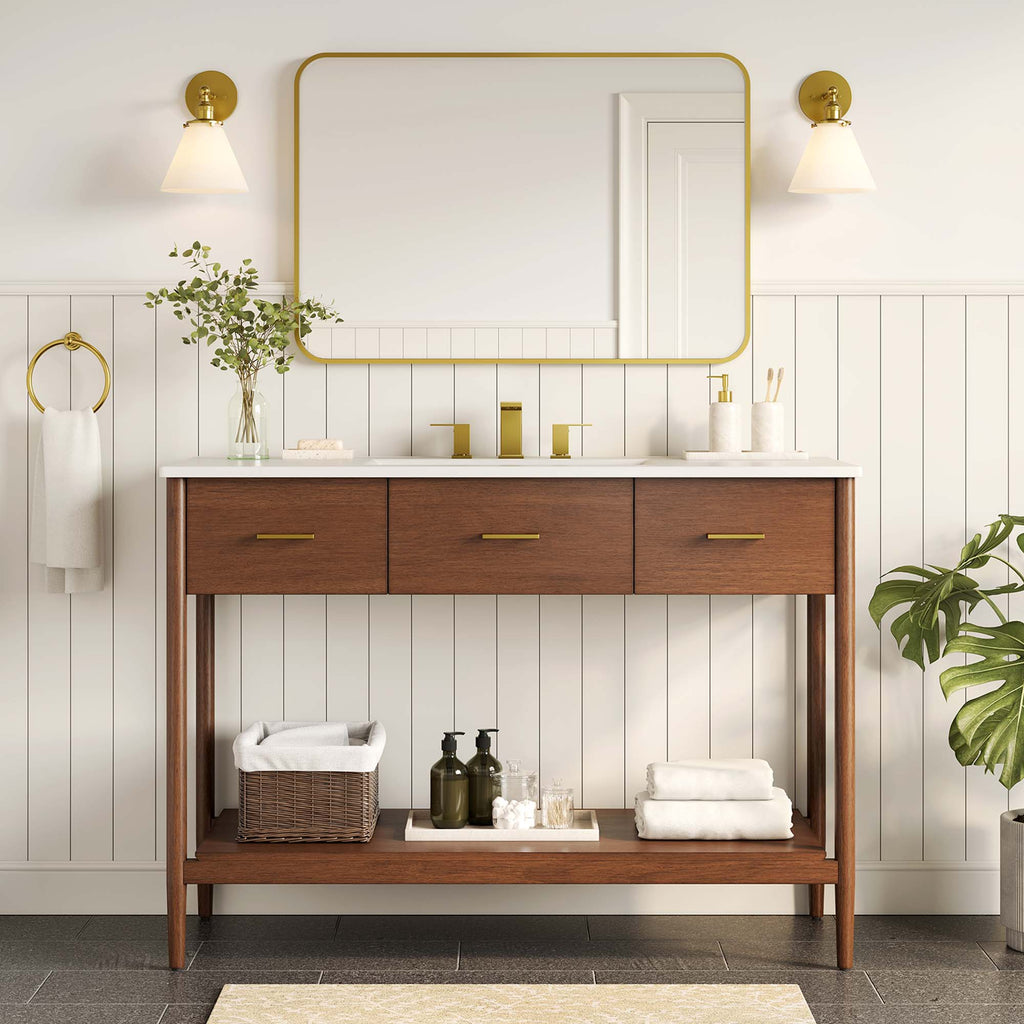 Zaire 48" Single Sink Compatible Bathroom Vanity Cabinet (Sink Basin Not Included) - Walnut