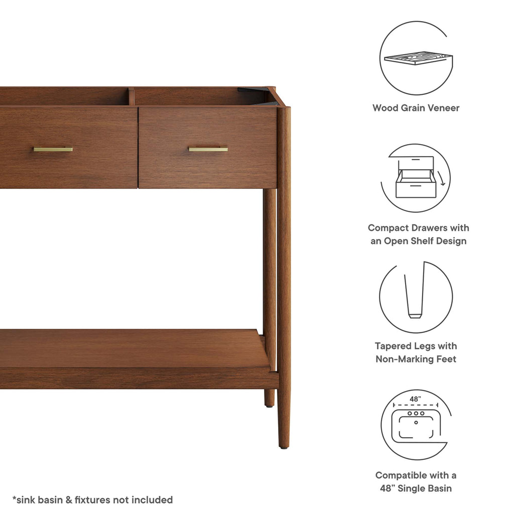 Zaire 48" Single Sink Compatible Bathroom Vanity Cabinet (Sink Basin Not Included) - Walnut