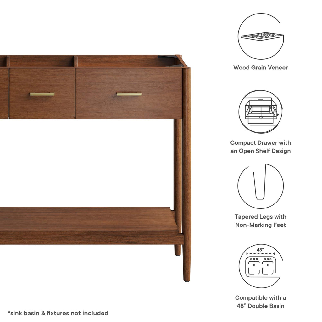 Zaire 48" Double Sink Compatible Bathroom Vanity Cabinet (Sink Basin Not Included) - Walnut