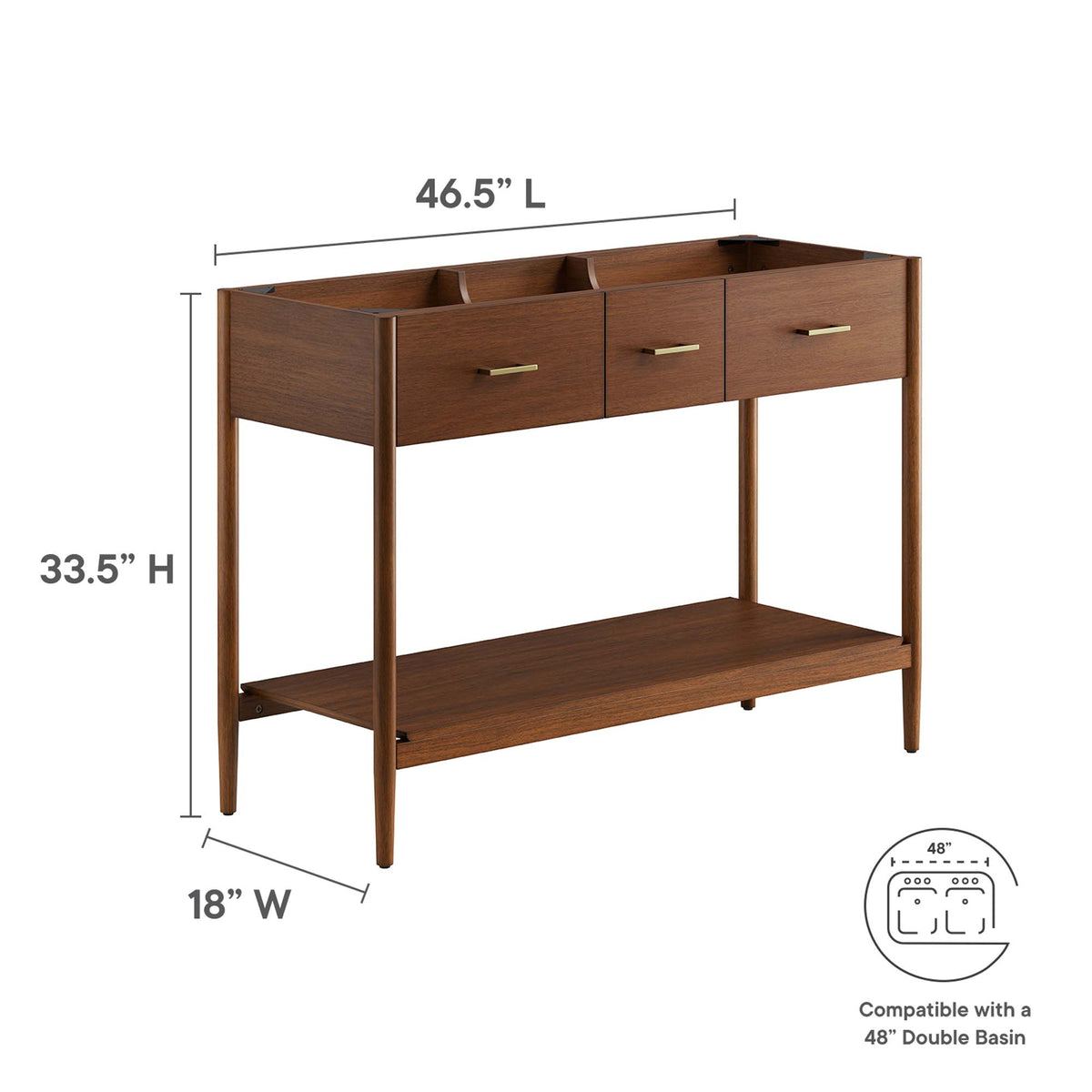 Zaire 48" Double Sink Compatible Bathroom Vanity Cabinet (Sink Basin Not Included) - Walnut